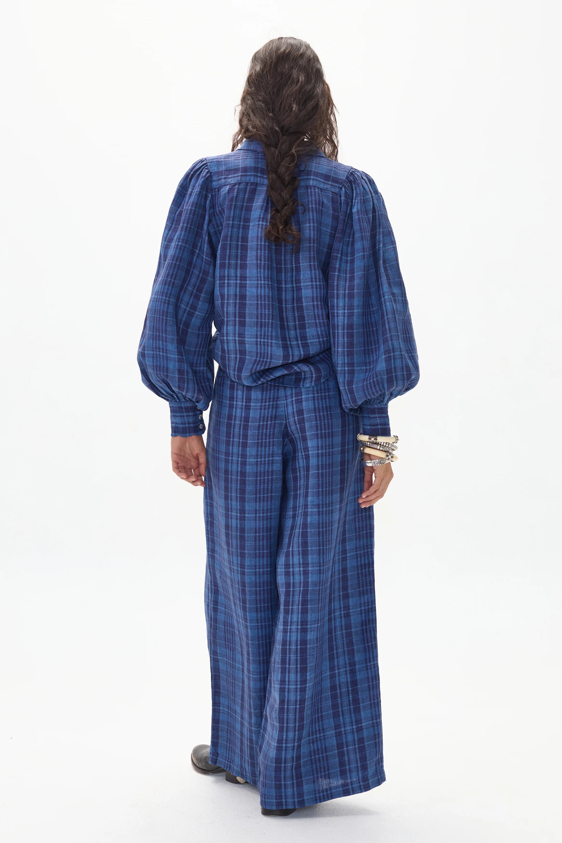 Camille Linen Shirt Ocean Checks