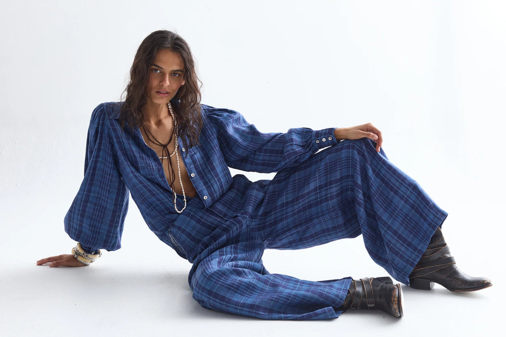 Culotte Linen Pants Ocean Checks