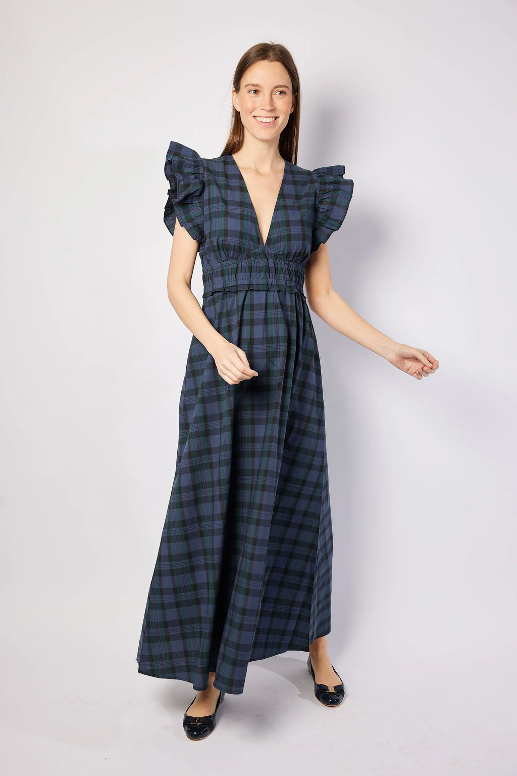 V neck Flutter Sleeve Maxi