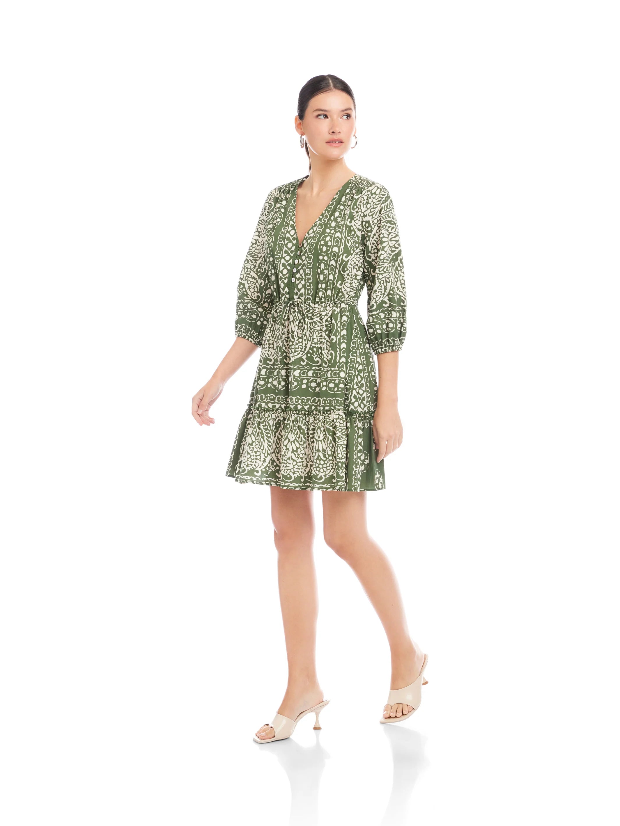 Tasha Tiered Dress Green and Ecru
