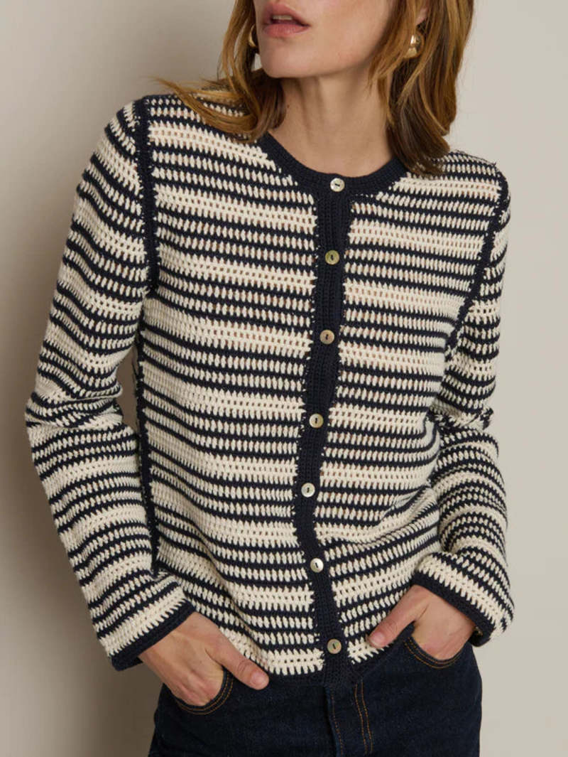 Courtney Crochet Cardigan Navy Stripe