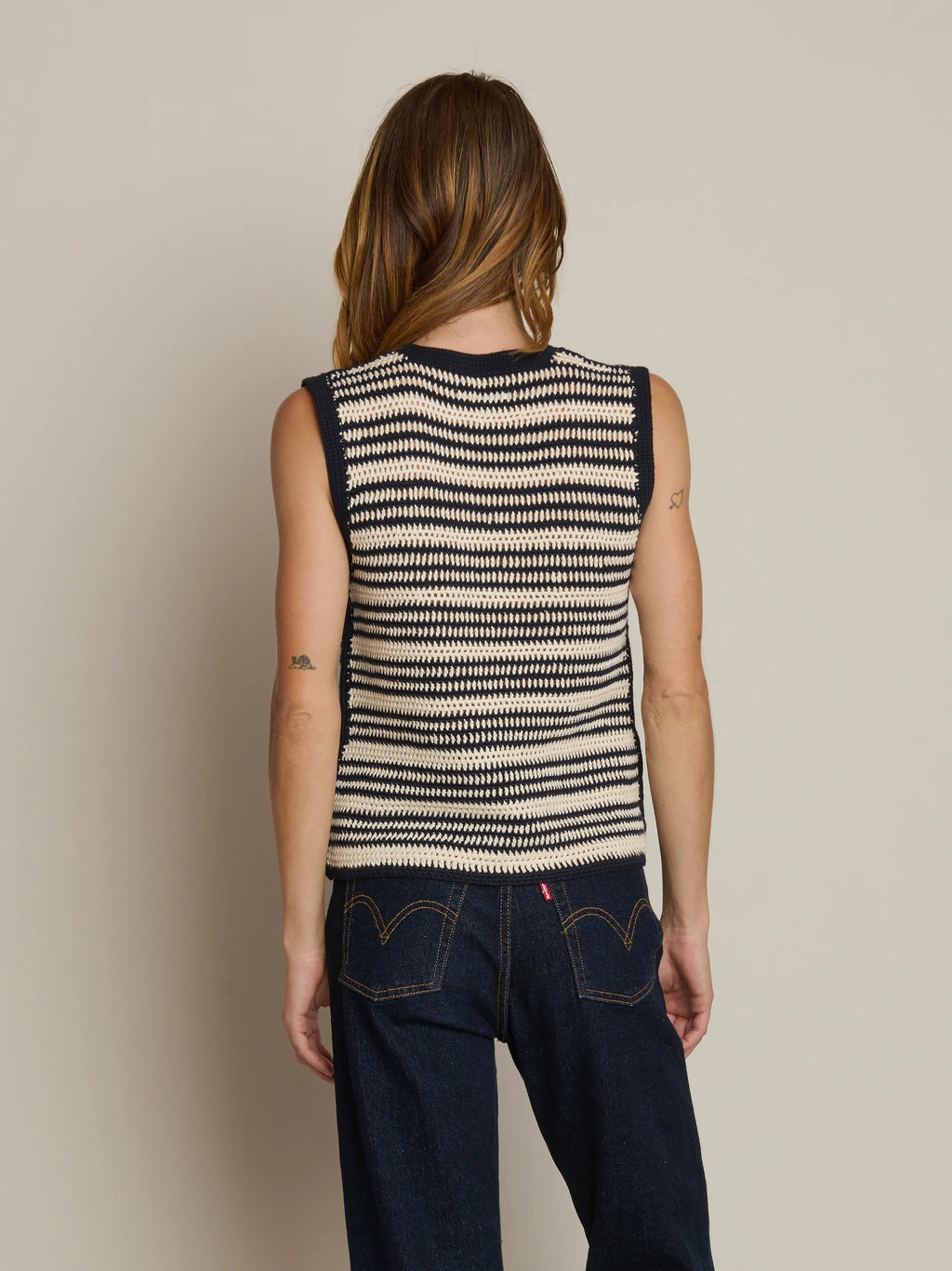 Priscilla Crochet Tank Navy Stripe