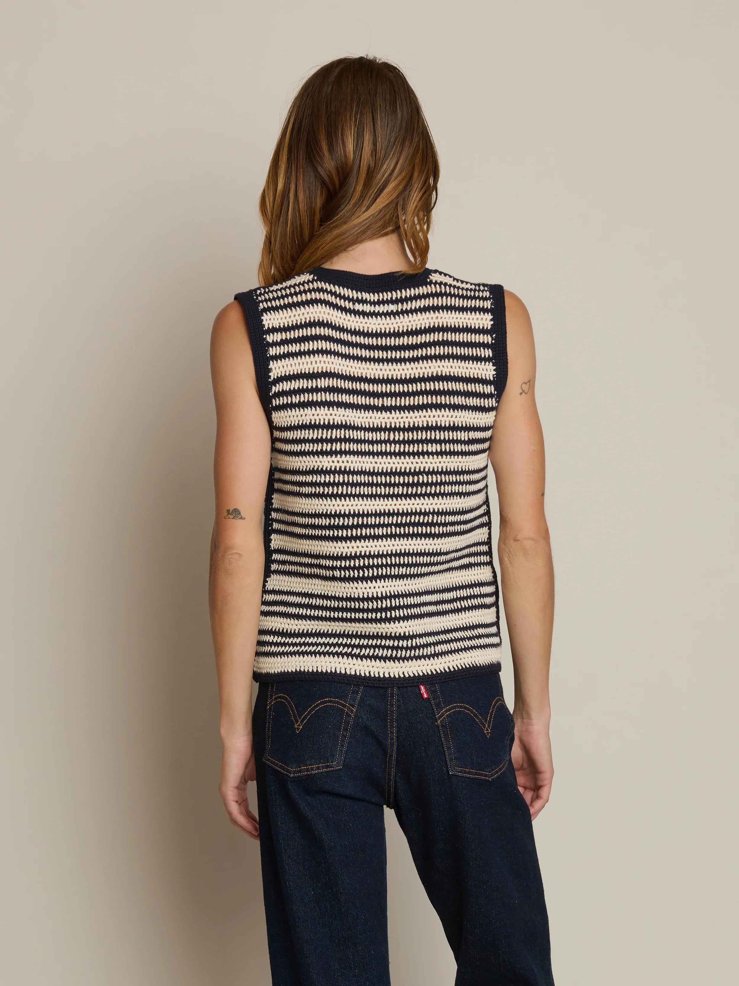 Priscilla Crochet Tank Navy Stripe