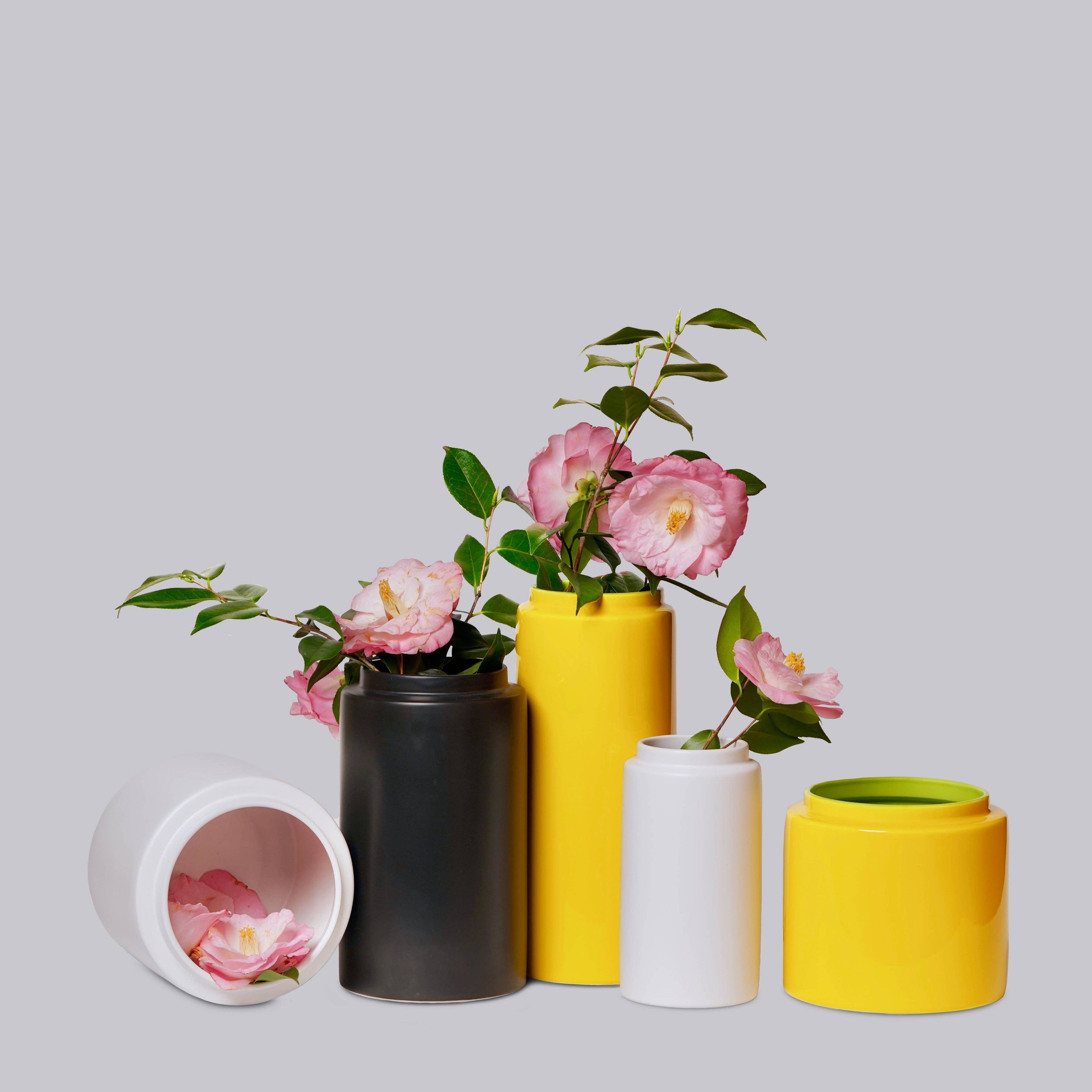 Agnes Porcelain Vases in Glossy Yellow: Tall