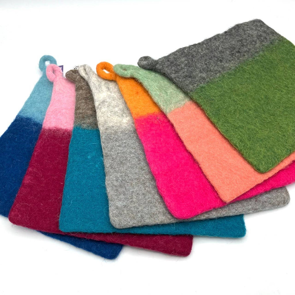 Two-tone Felt Pot Holder: Fuschia and Orange