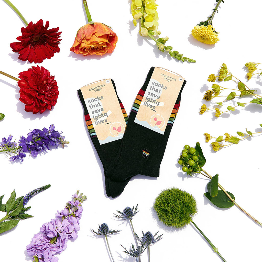 Socks that Save LGBTQ Lives (Classic Rainbow Stripe): Medium