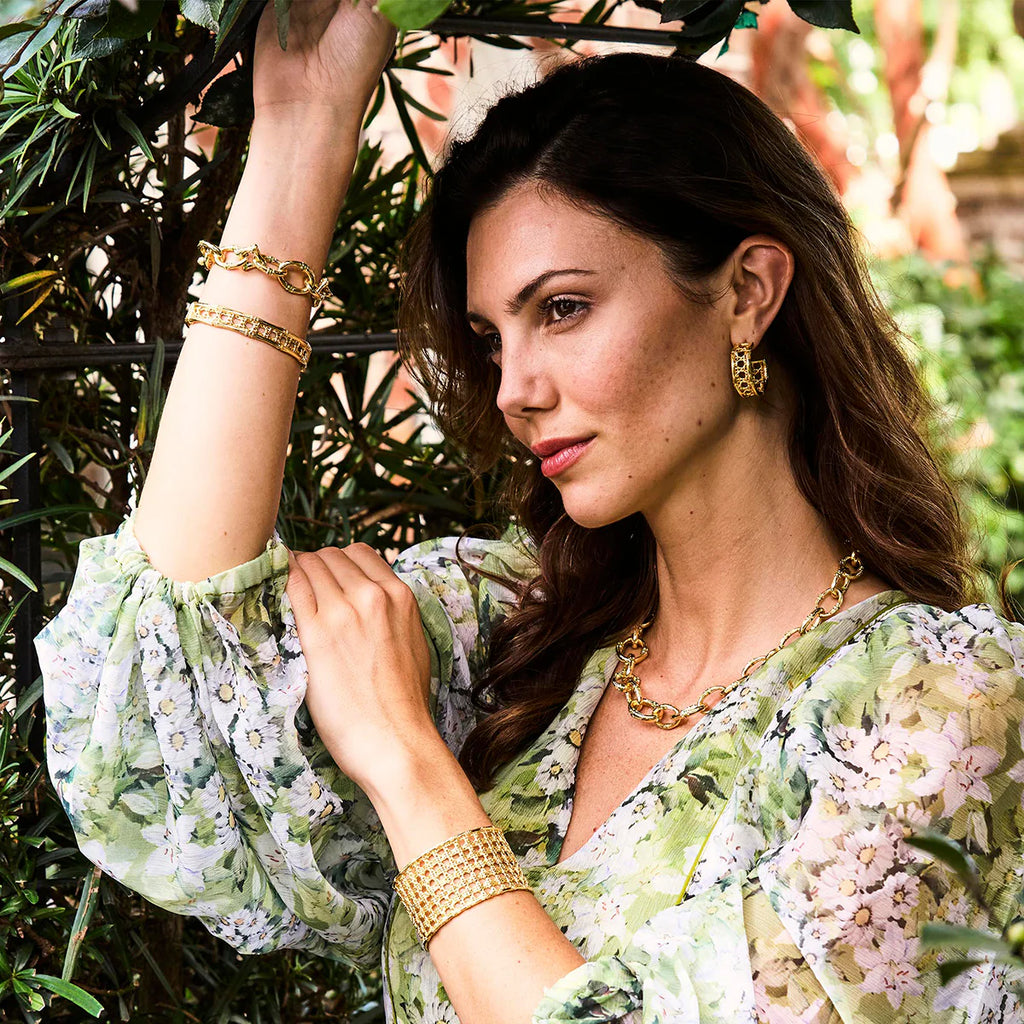 Bangkok Bamboo Link Bracelet, 7.25" - Gold/Green Ename