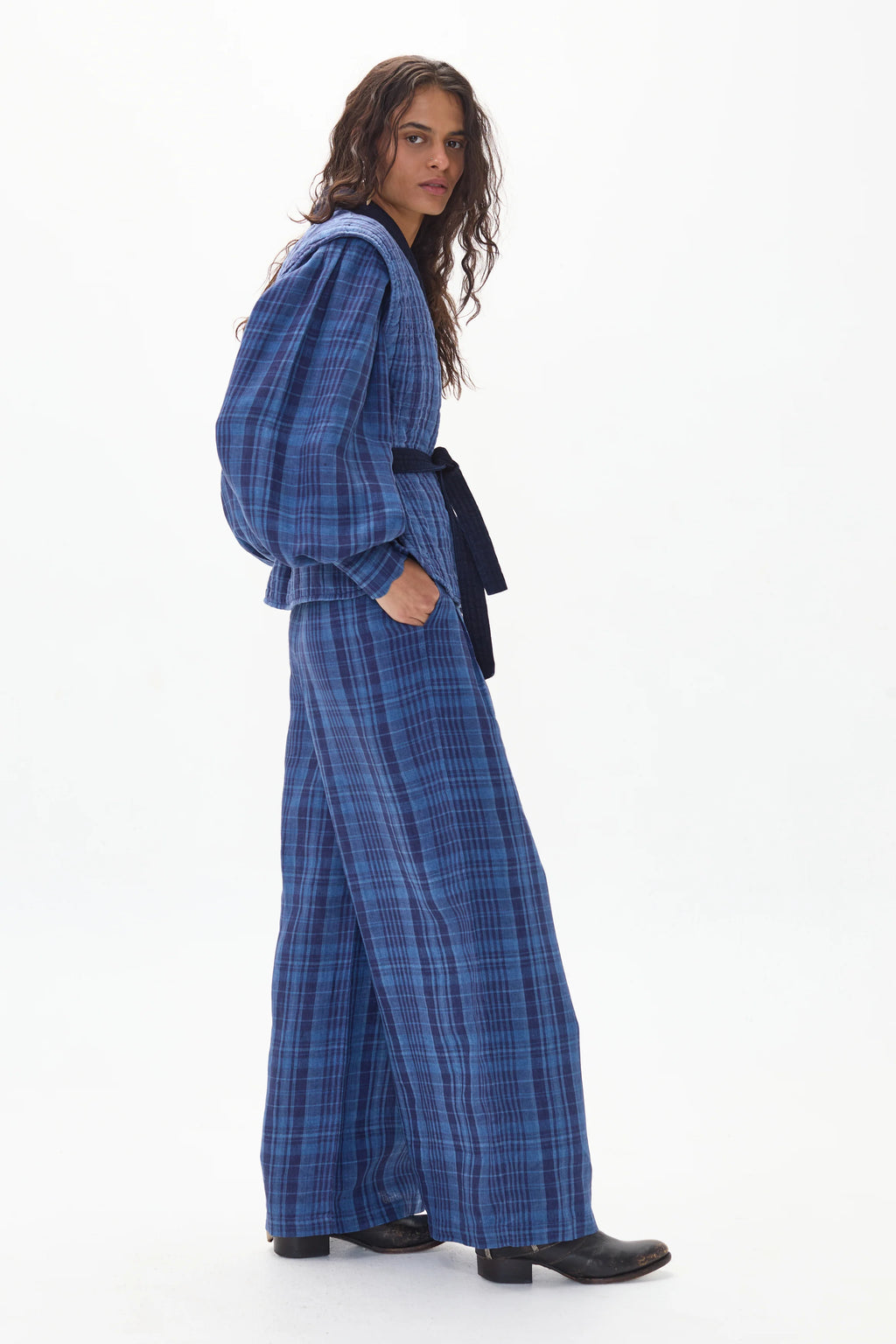 Camille Linen Shirt Ocean Checks