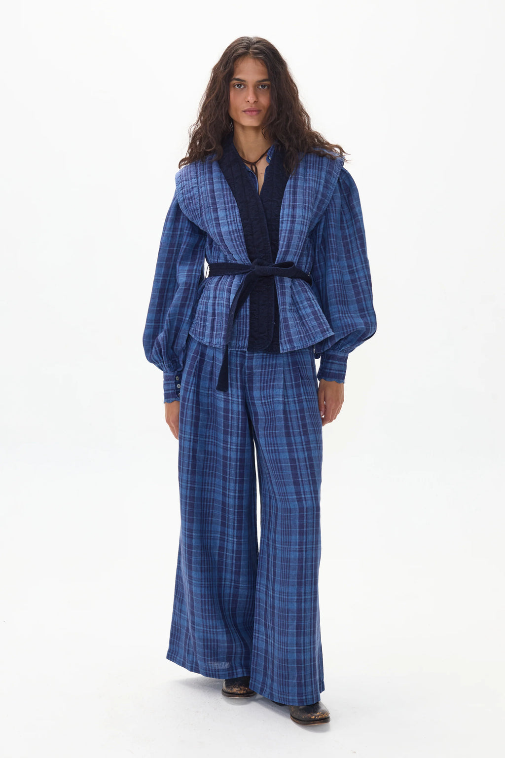 Culotte Linen Pants Ocean Checks