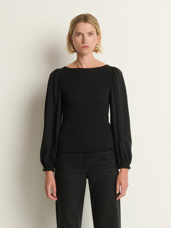 Aidan Smocked Blouse Jet Black