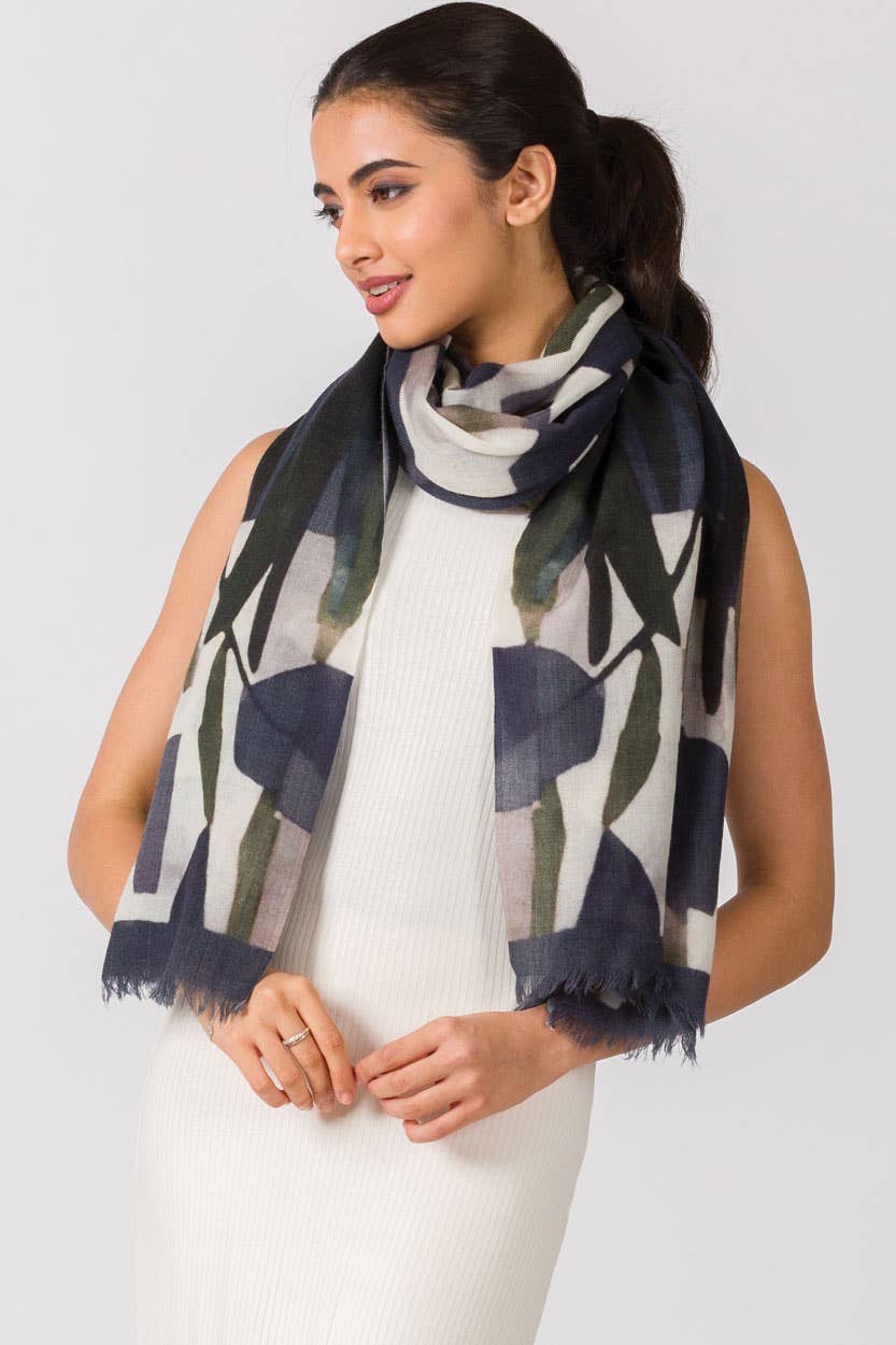 Navita Fine Wool Shawl: Burgundy & Green