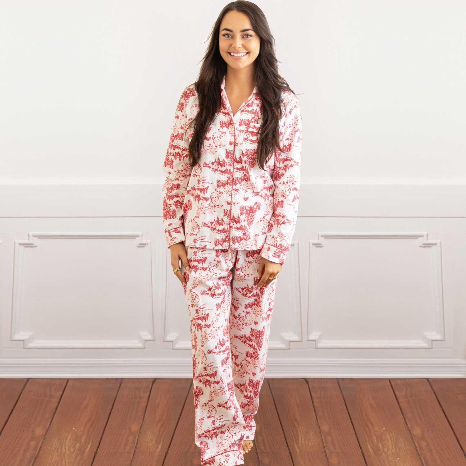Santa Toile Flannel PJ Set: XS/S