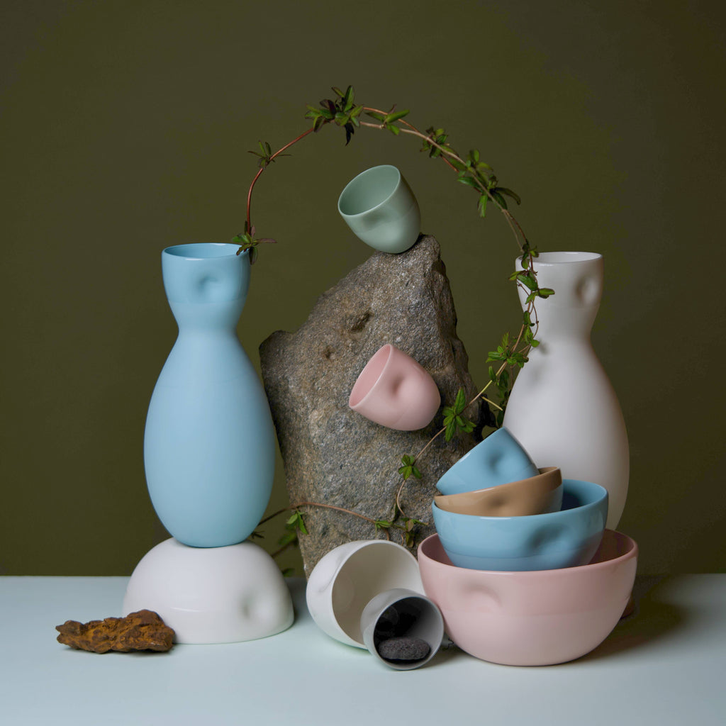 Unique Thumb Print Porcelain Carafe or Vase: Bisque
