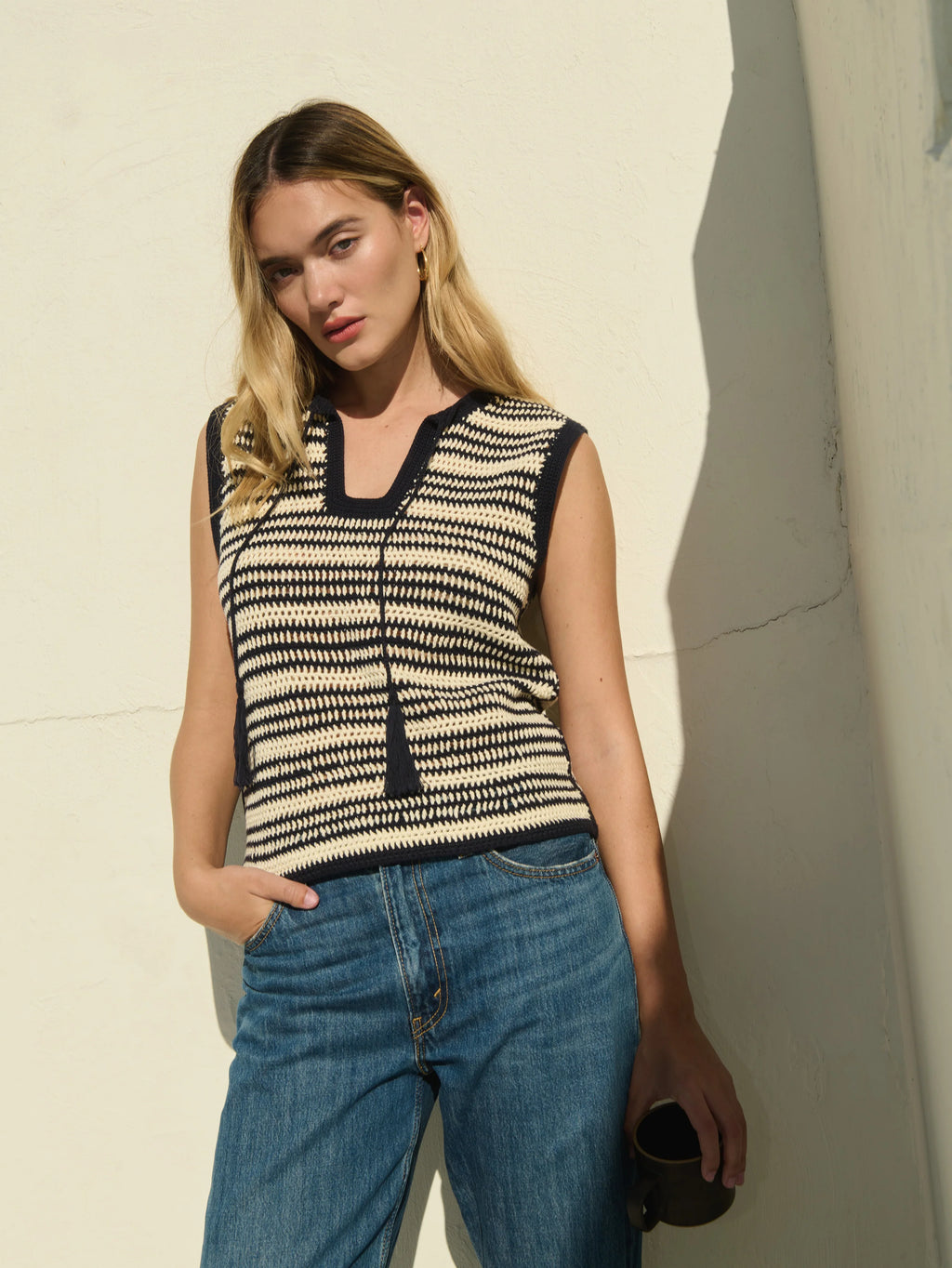 Priscilla Crochet Tank Navy Stripe