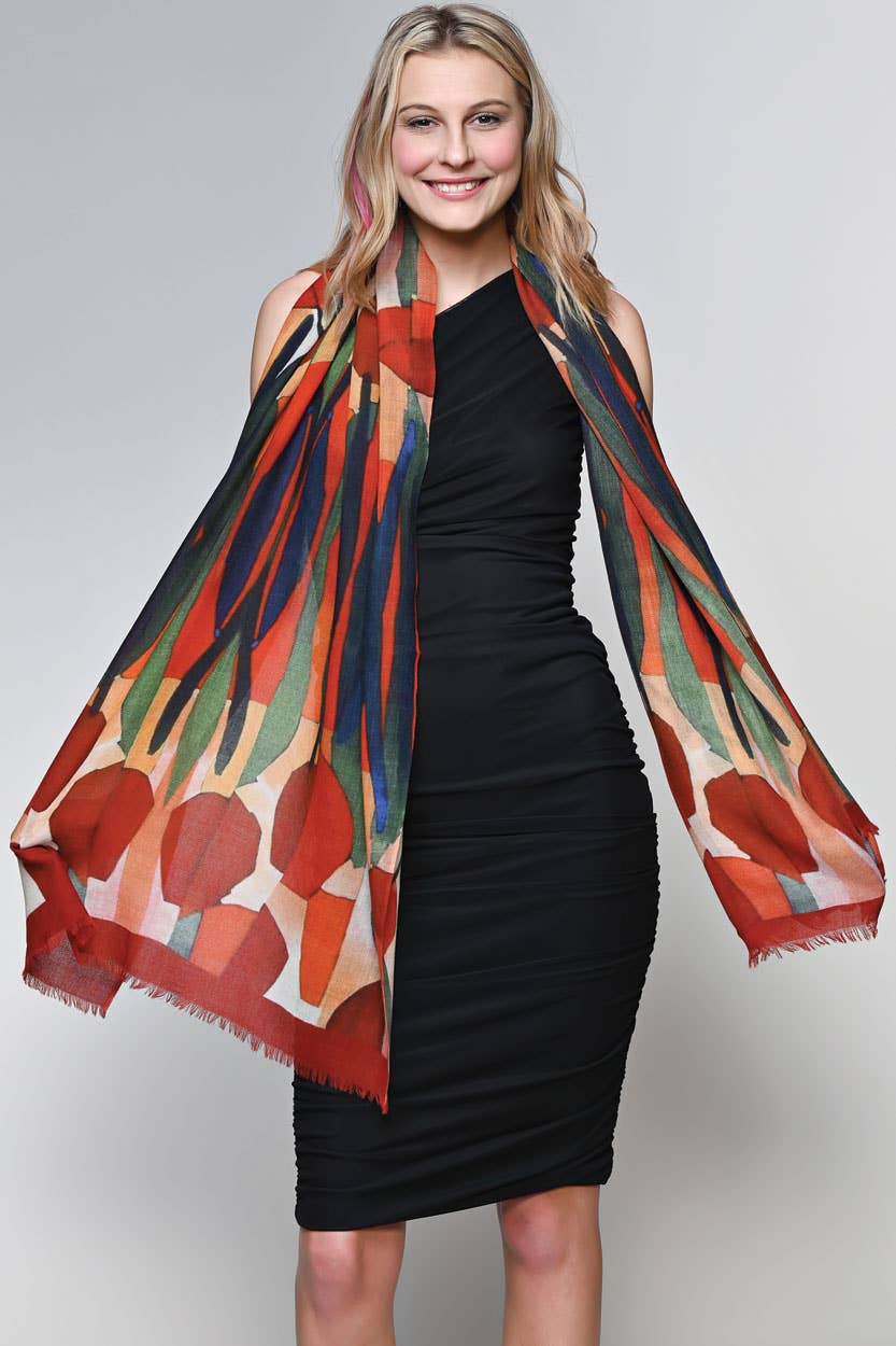 Navita Fine Wool Shawl: Burgundy & Green