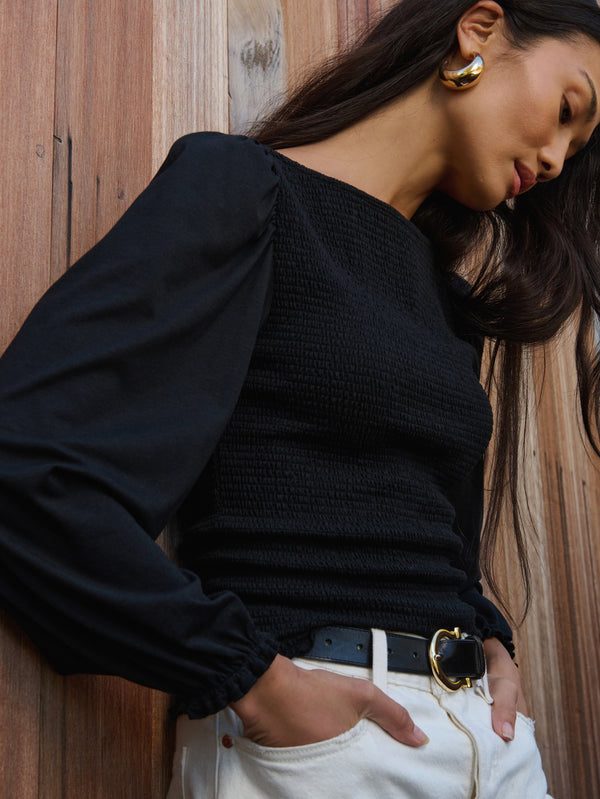 Aidan Smocked Blouse Jet Black