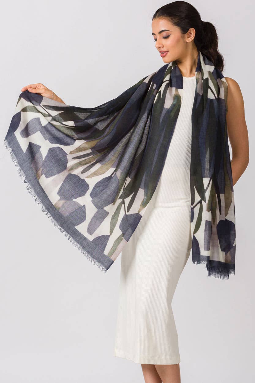 Navita Fine Wool Shawl: Burgundy & Green