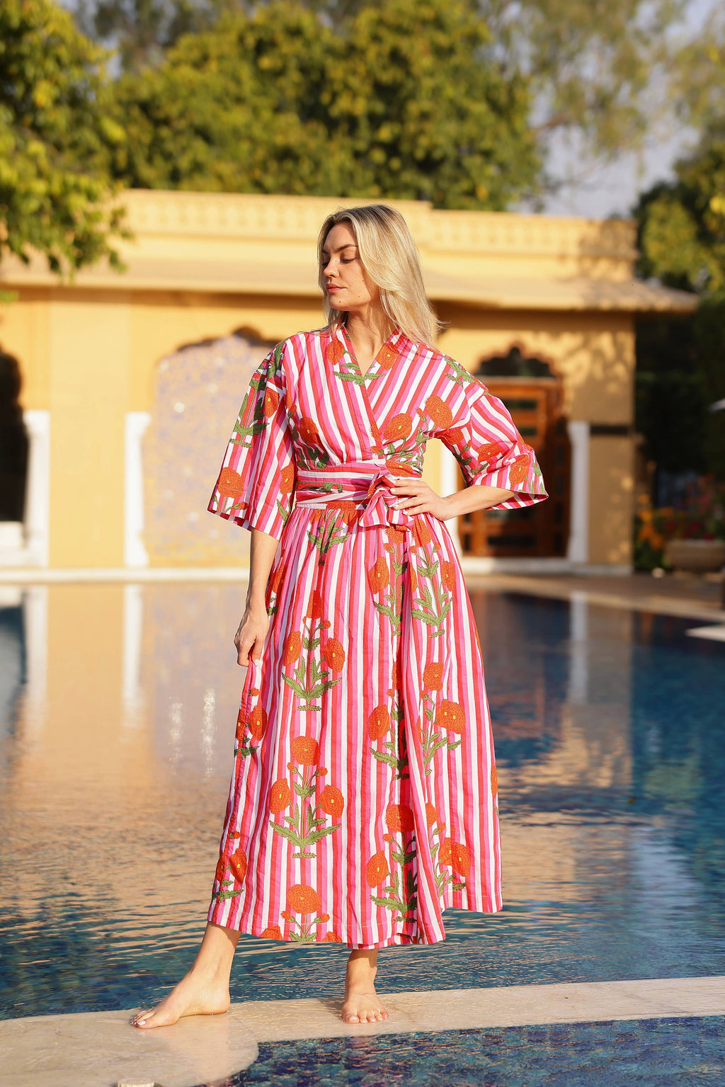 Como Wrap Dress Red/Pink Stripe: S