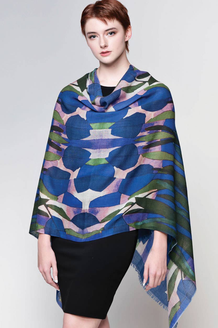 Navita Fine Wool Shawl: Burgundy & Green