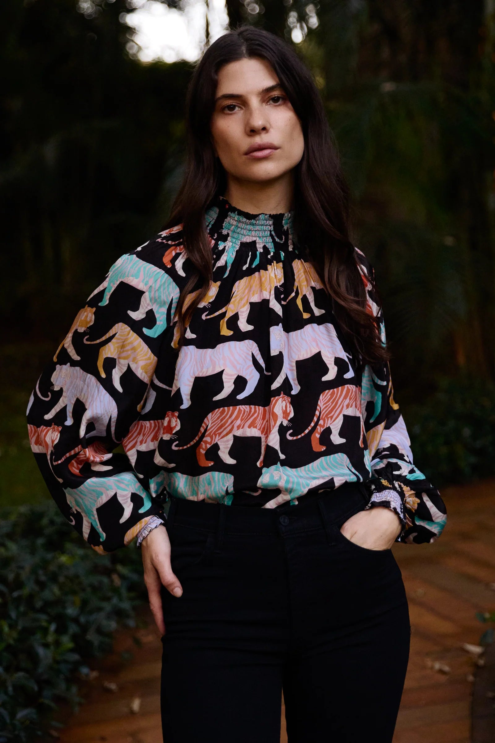 High Neck Blouse Black Raj