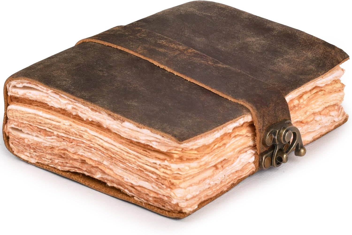 Handmade Leather Journal with C-Lock Unlined Deckle: Brown / 7 x 5 Inches
