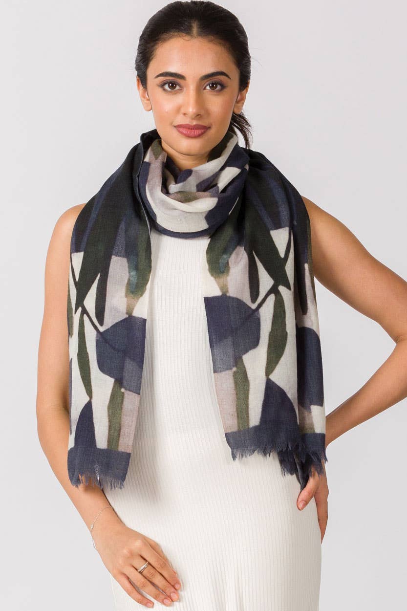 Navita Fine Wool Shawl: Burgundy & Green