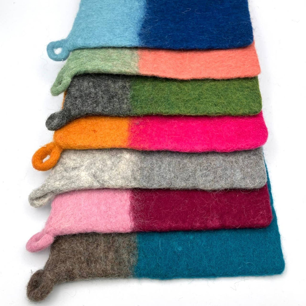 Two-tone Felt Pot Holder: Fuschia and Orange