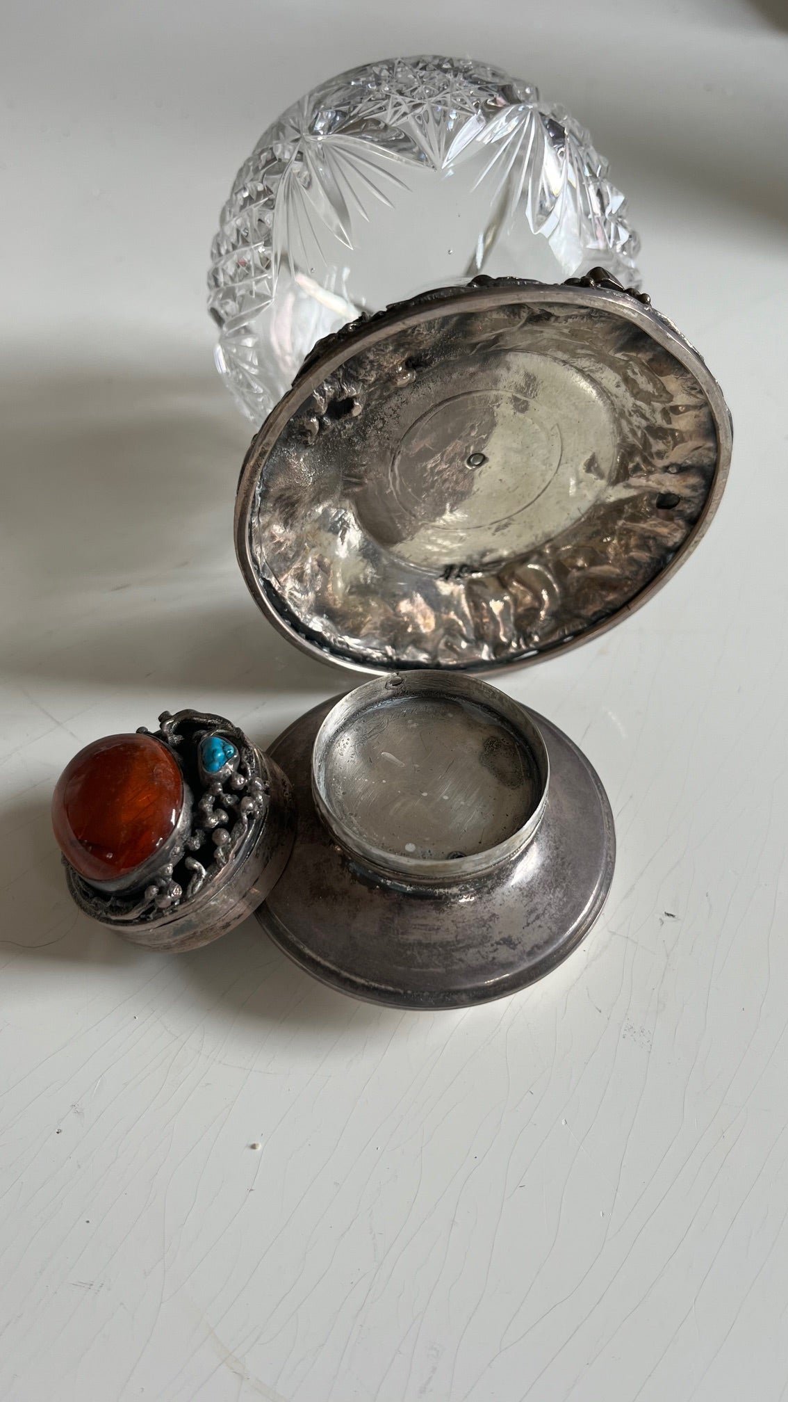 Russian Glass and Sterling Jar with Amber and Turquoise