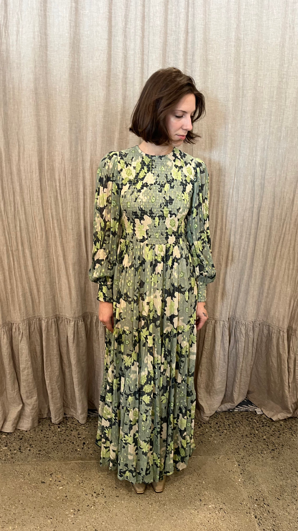 Smocked Top Maxi Green Lurex