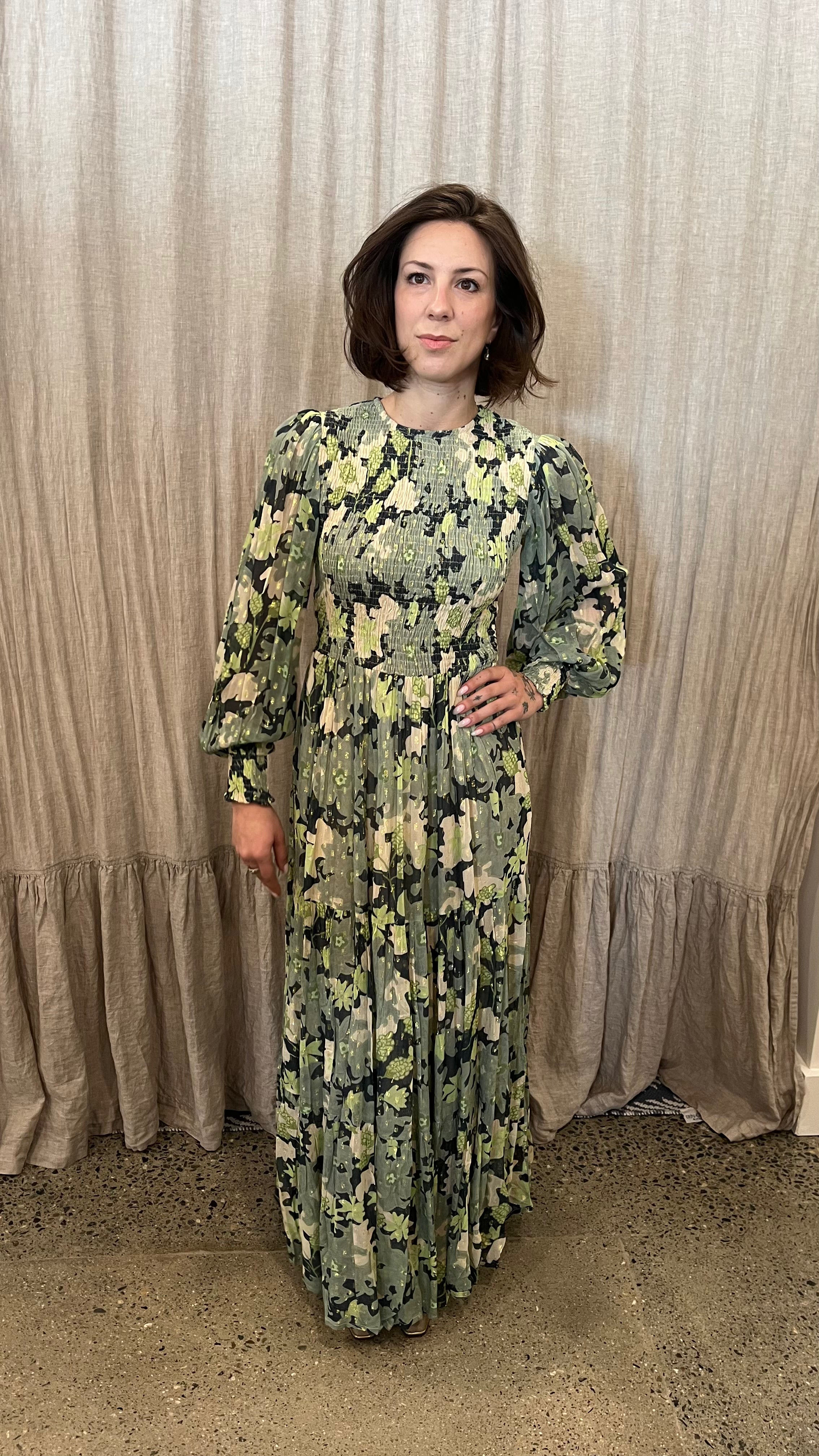 Smocked Top Maxi Green Lurex