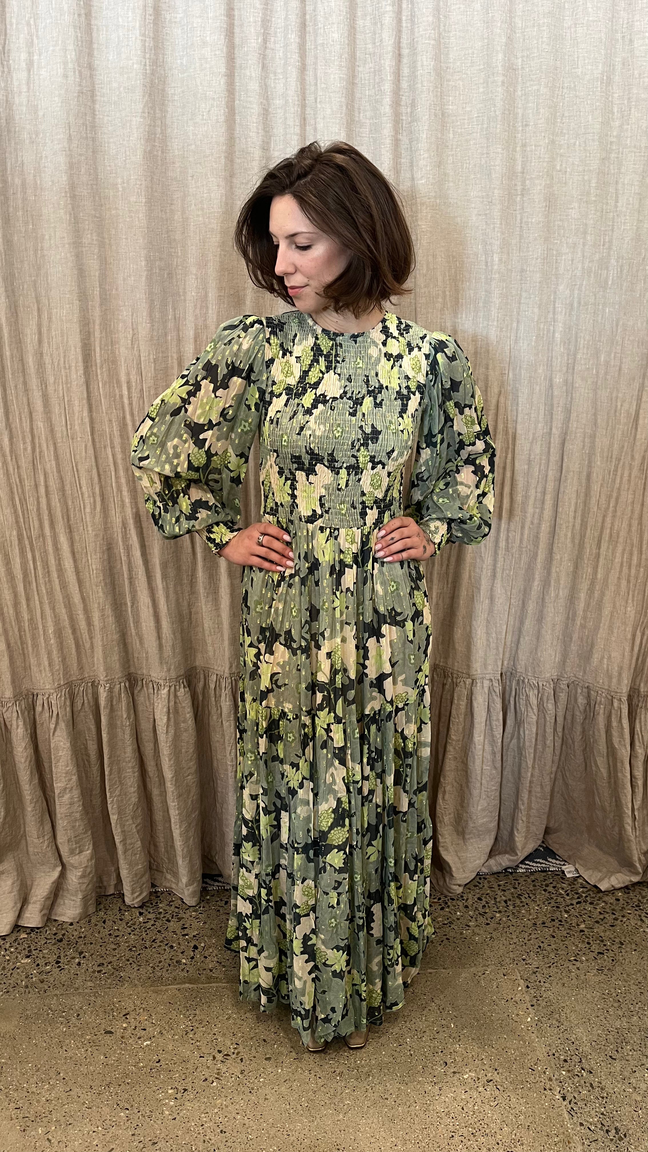 Smocked Top Maxi Green Lurex