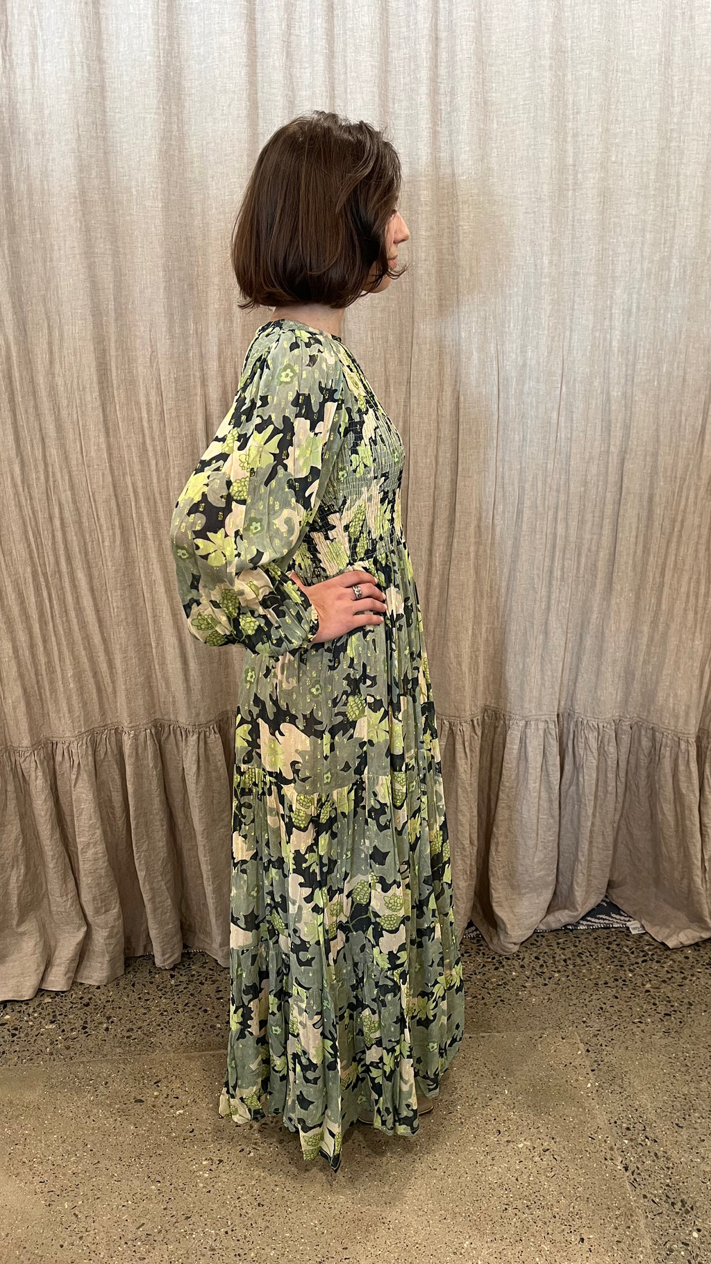 Smocked Top Maxi Green Lurex