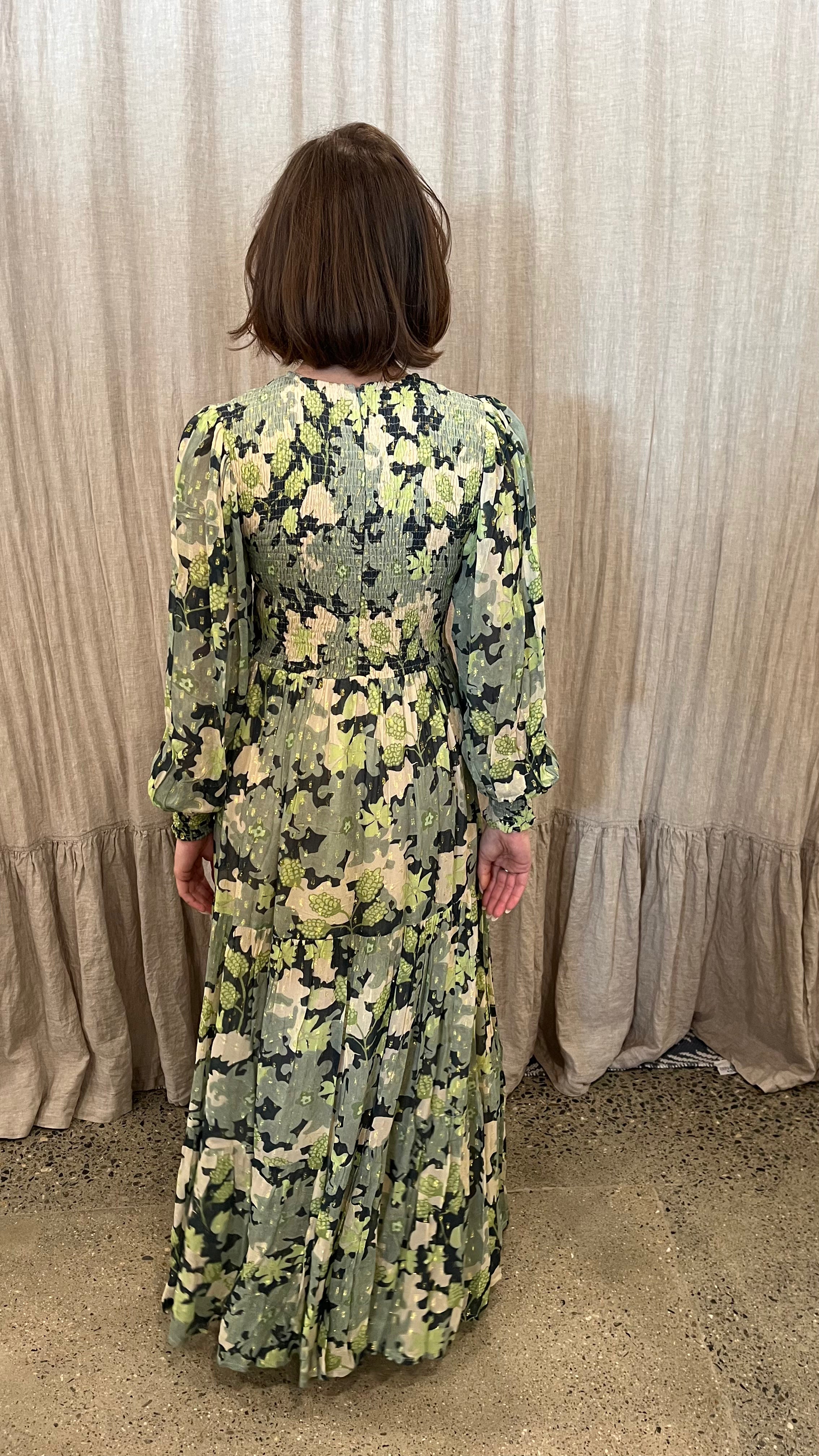 Smocked Top Maxi Green Lurex