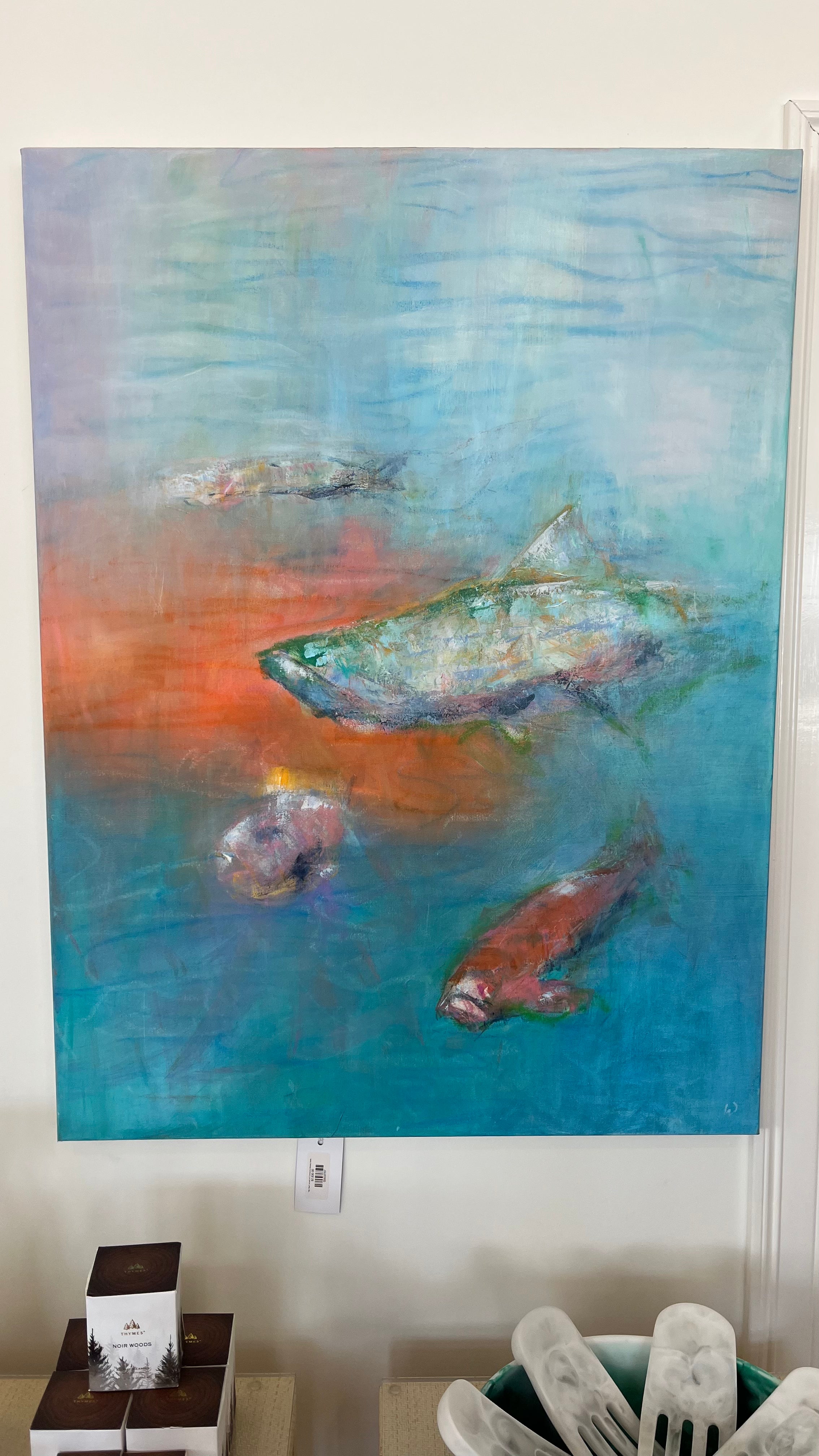 "My Tribe" Acrylic on Canvas by Wooley Button Impressionist painting of Koi Fish