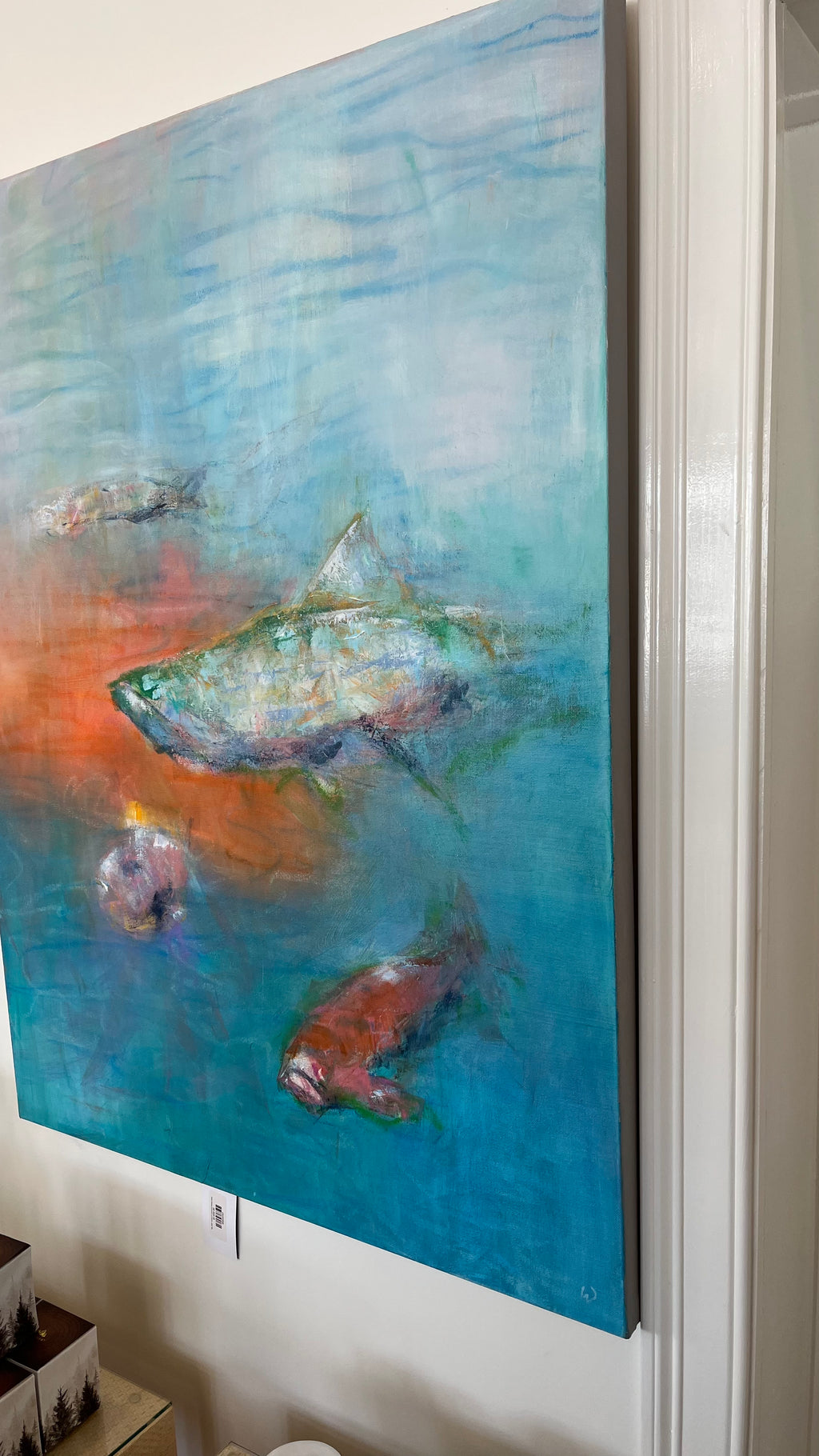 "My Tribe" Acrylic on Canvas by Wooley Button Impressionist painting of Koi Fish
