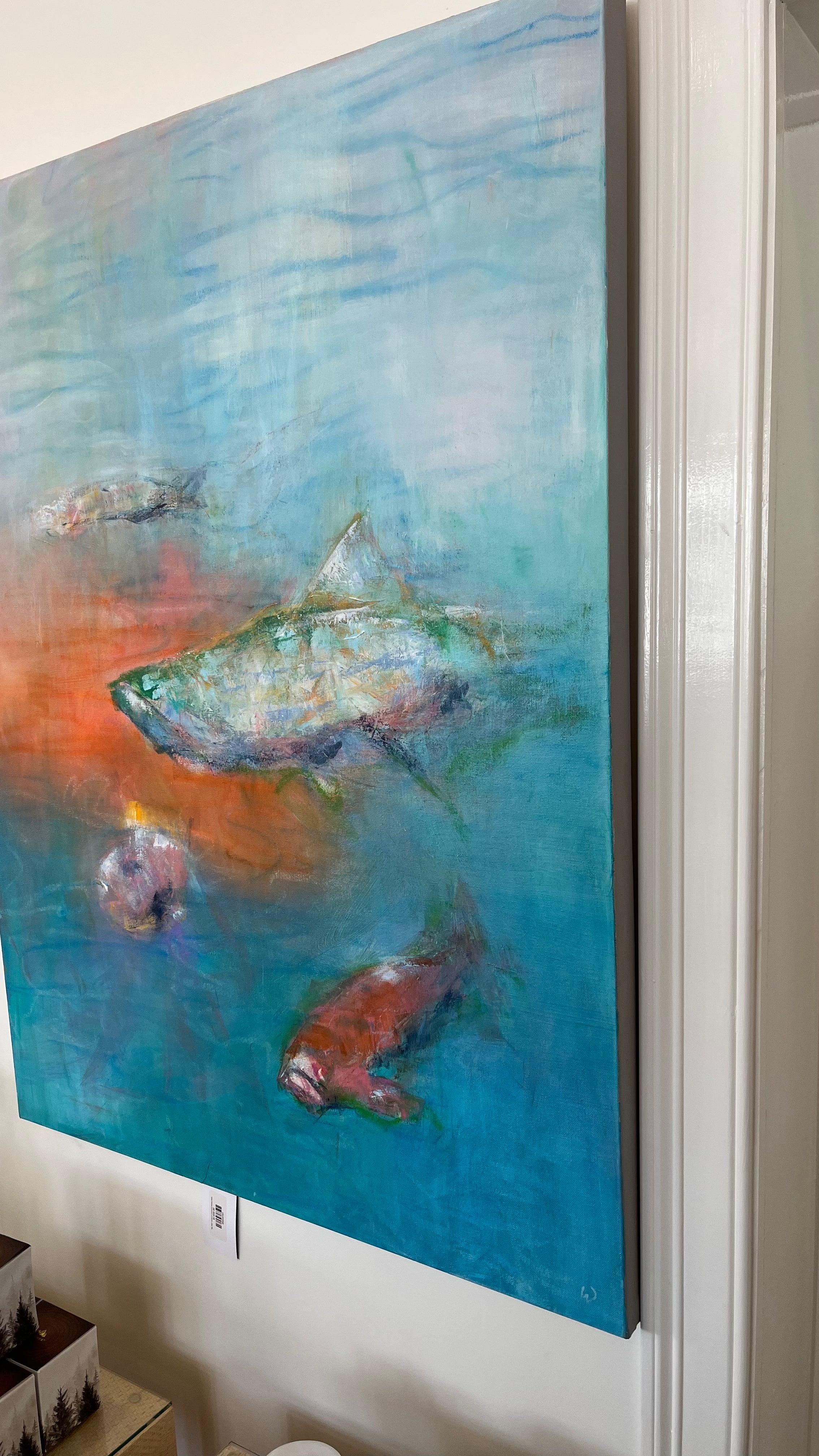 "My Tribe" Acrylic on Canvas by Wooley Button Impressionist painting of Koi Fish
