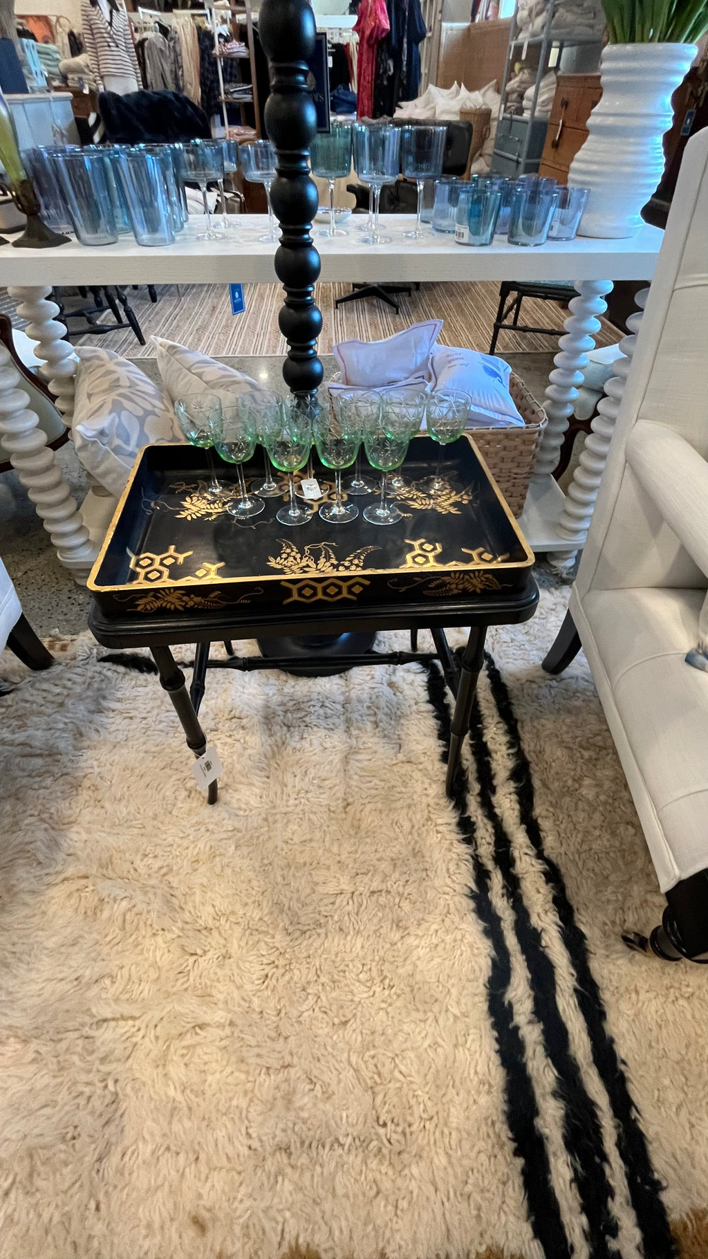 Vintage black And Gold Tray Table