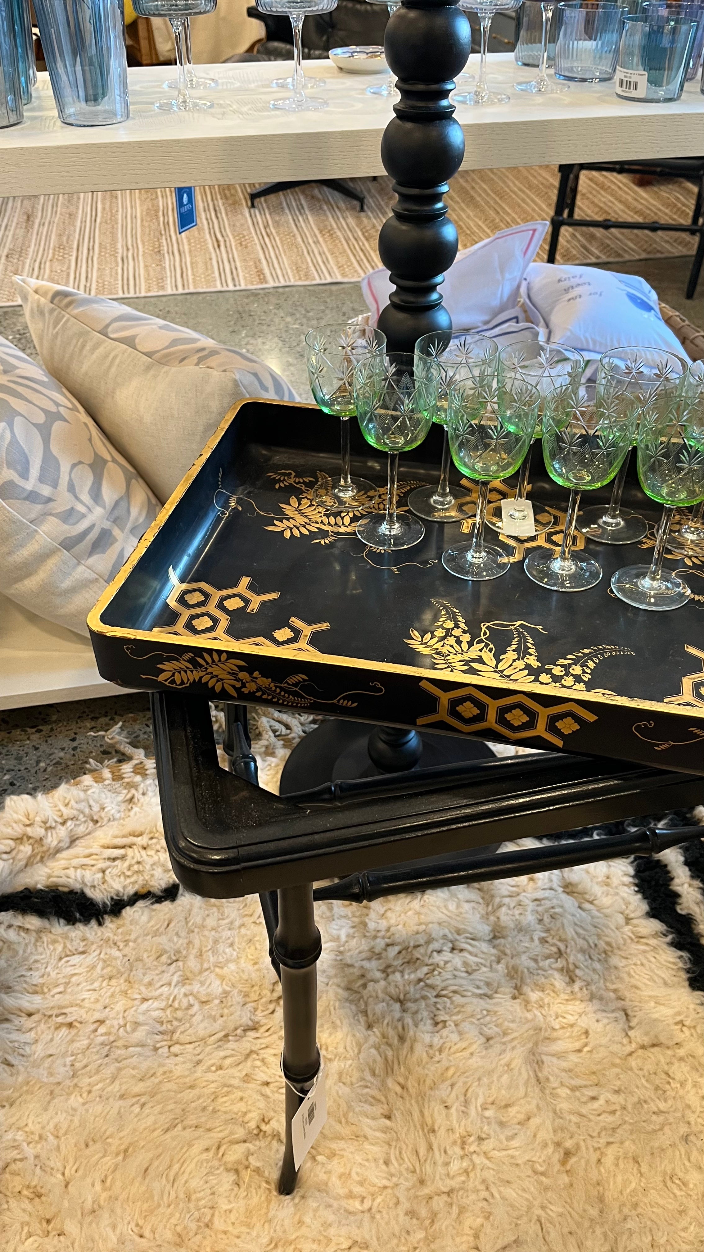 Vintage black And Gold Tray Table