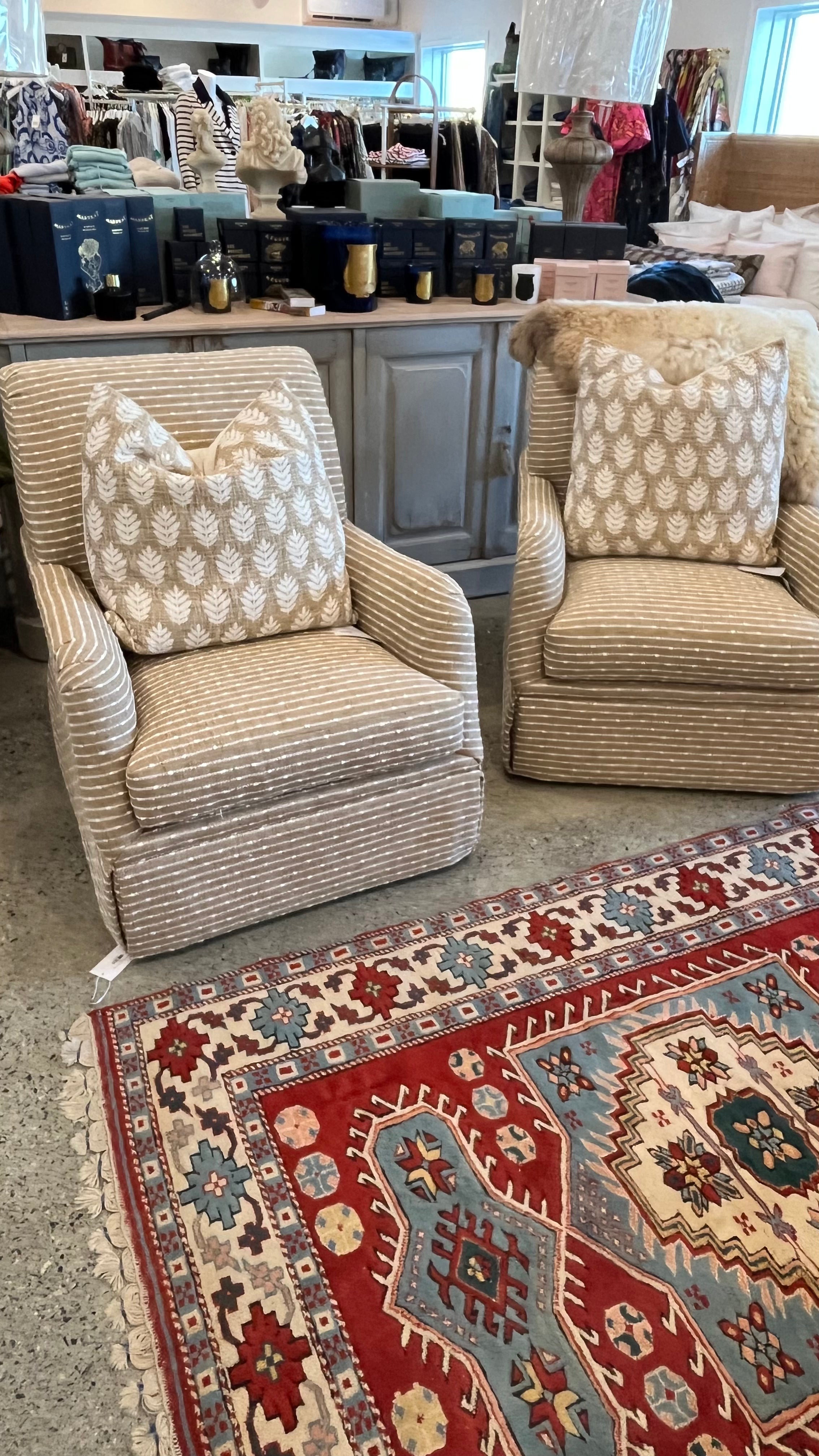 Charter House Tan and white Stripe Swivel Club Chair