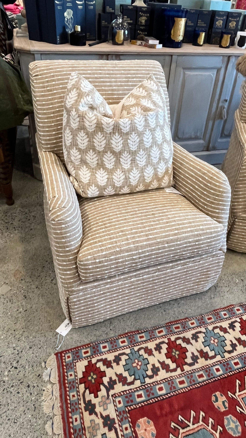Charter House Tan and white Stripe Swivel Club Chair