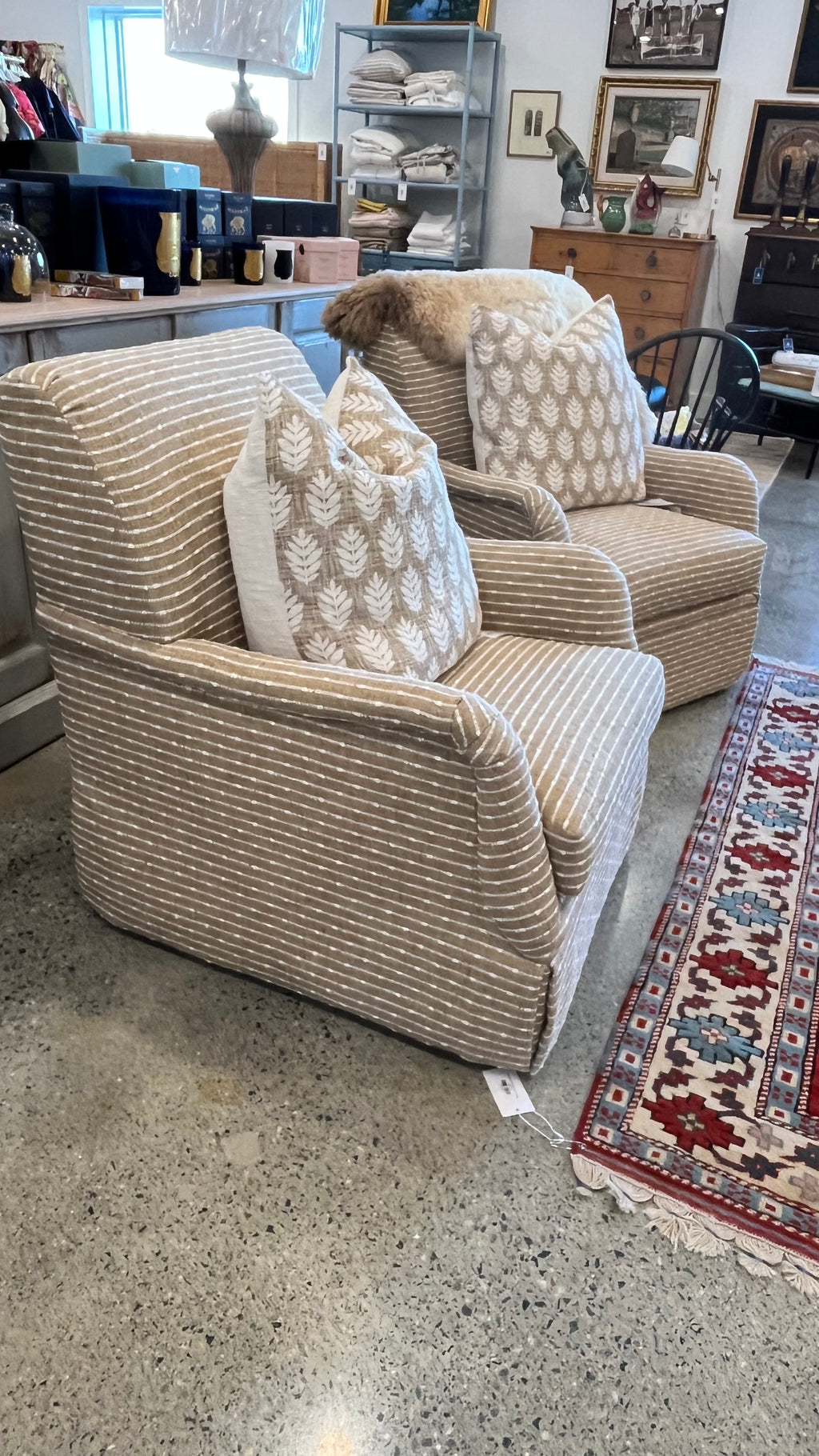 Charter House Tan and white Stripe Swivel Club Chair