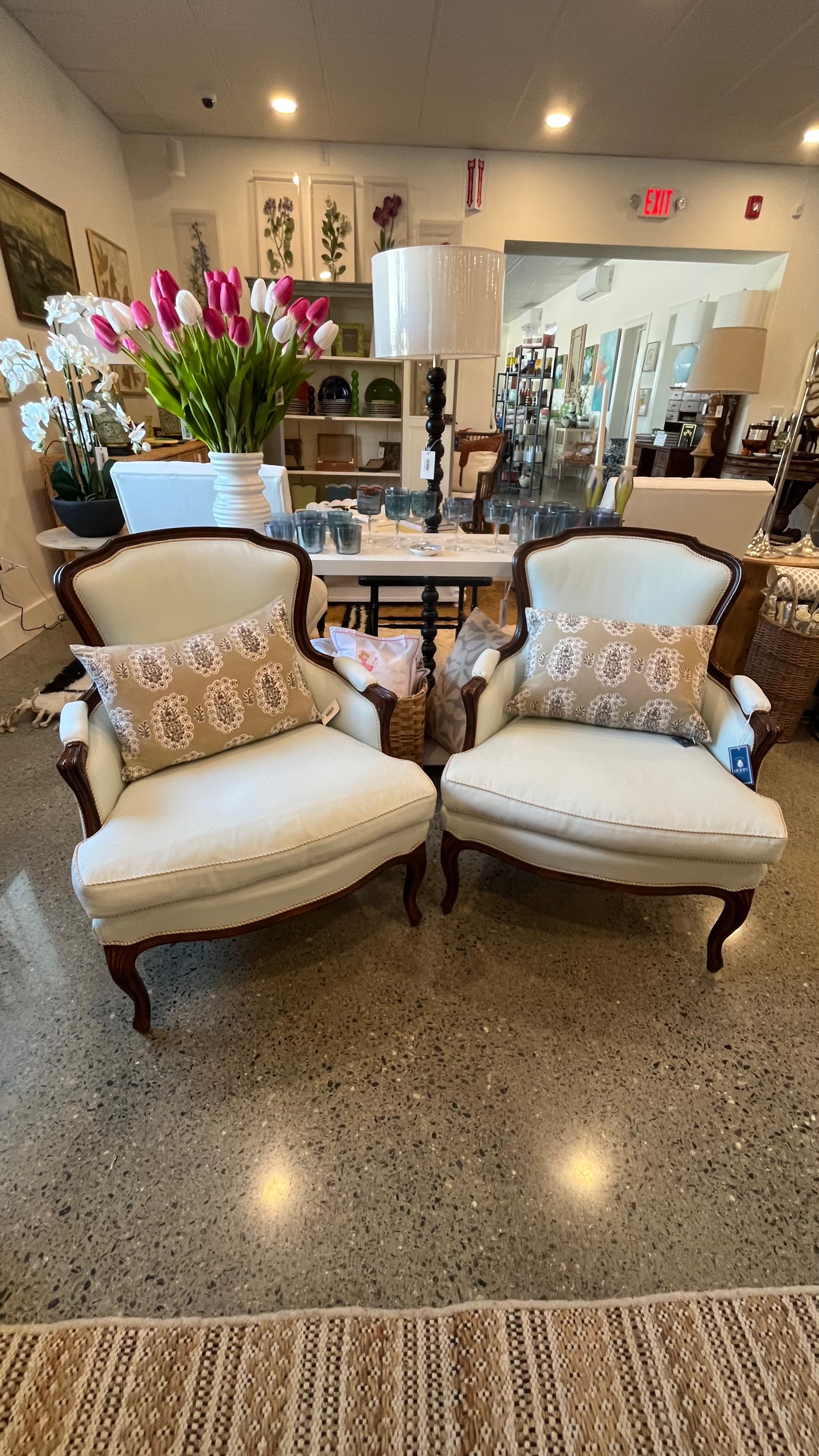 Pair of Newly Upholstered Antique Bergere