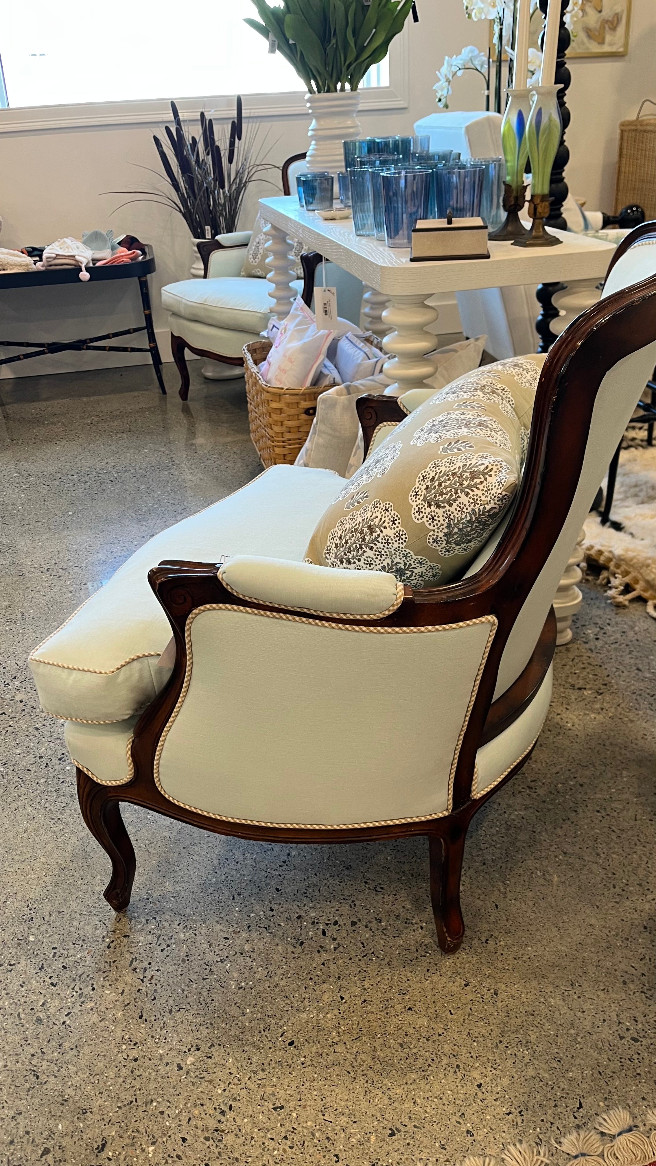 Pair of Newly Upholstered Antique Bergere
