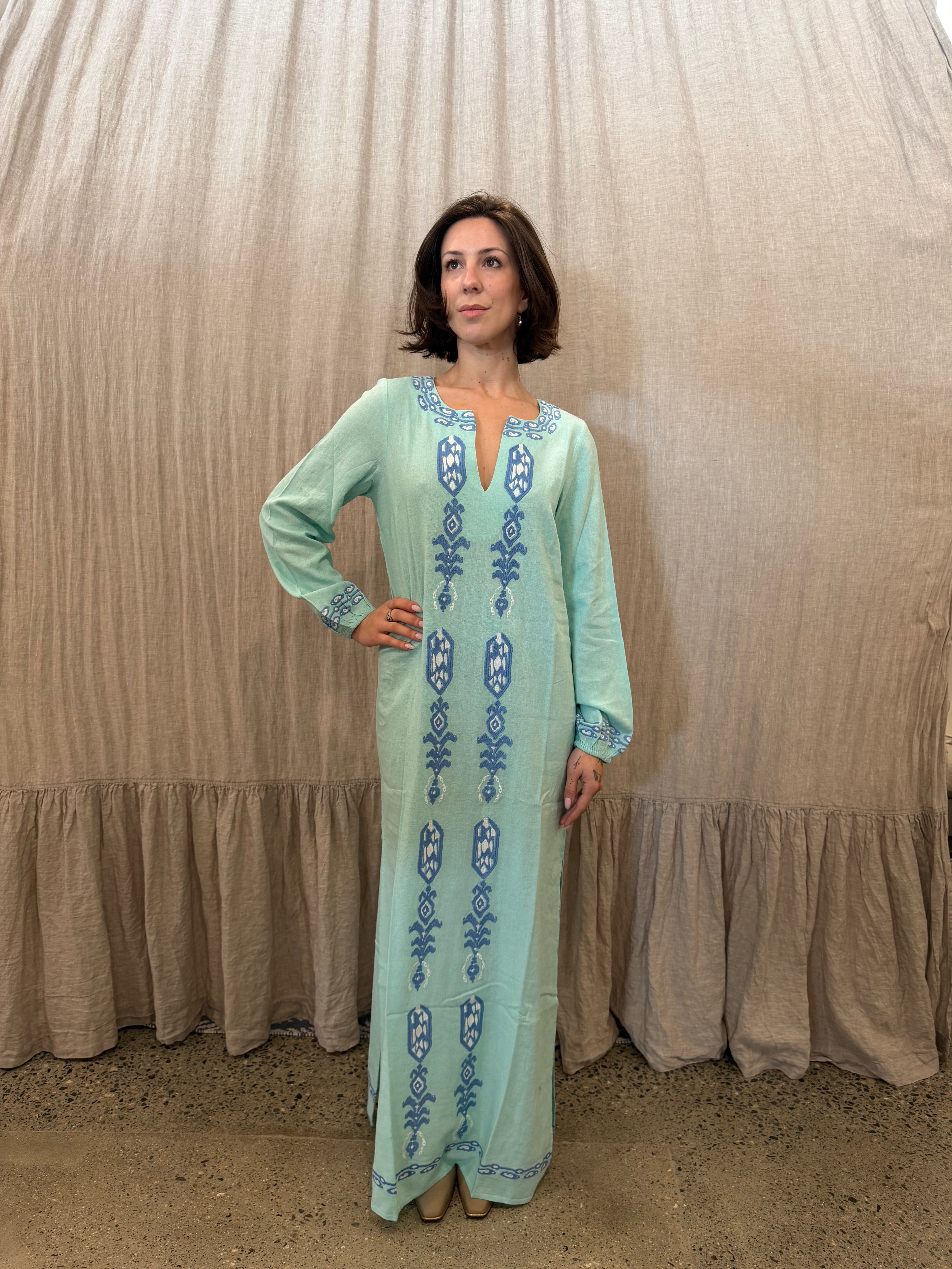 Mint Embroidered Caftan