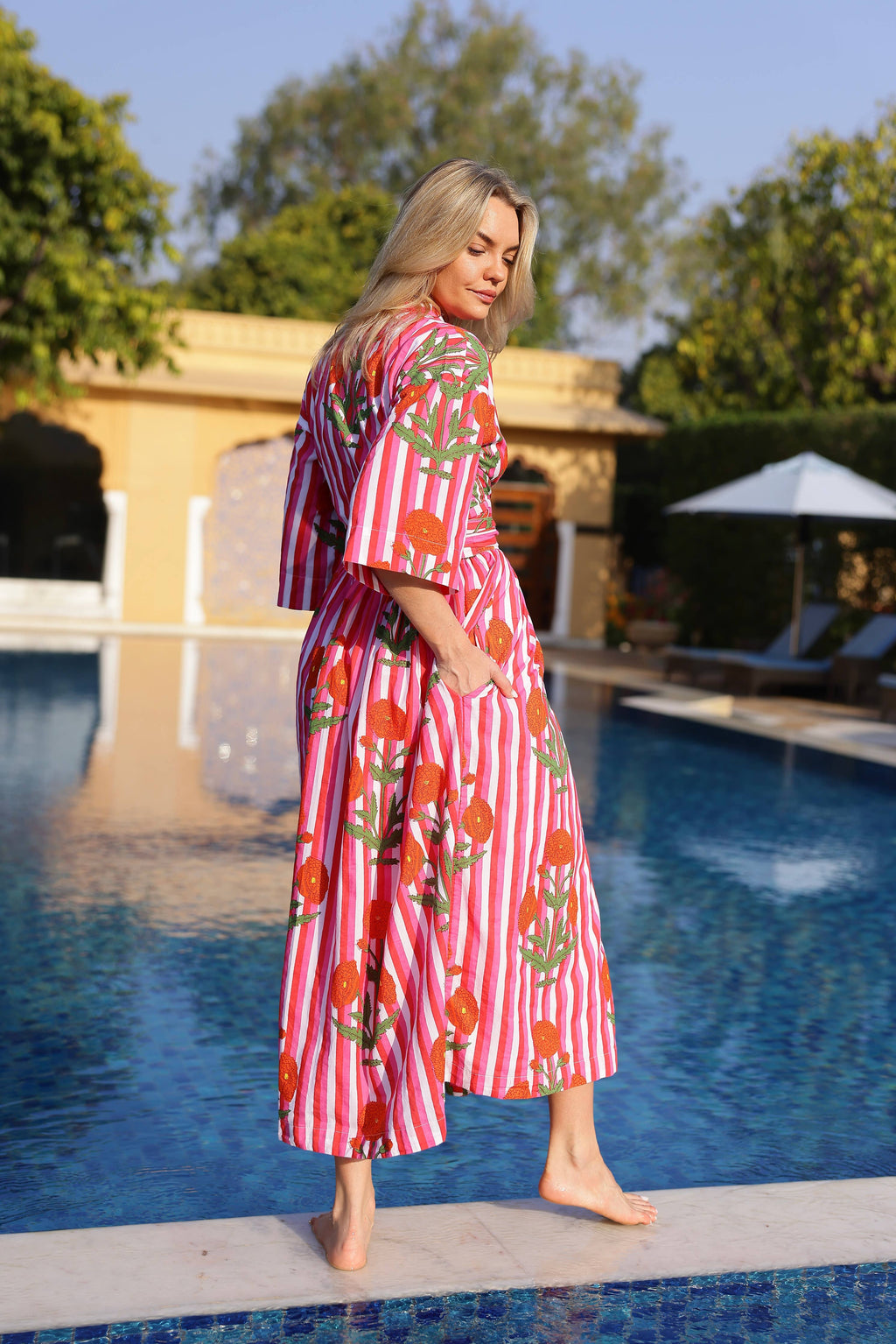 Como Wrap Dress Red/Pink Stripe: S