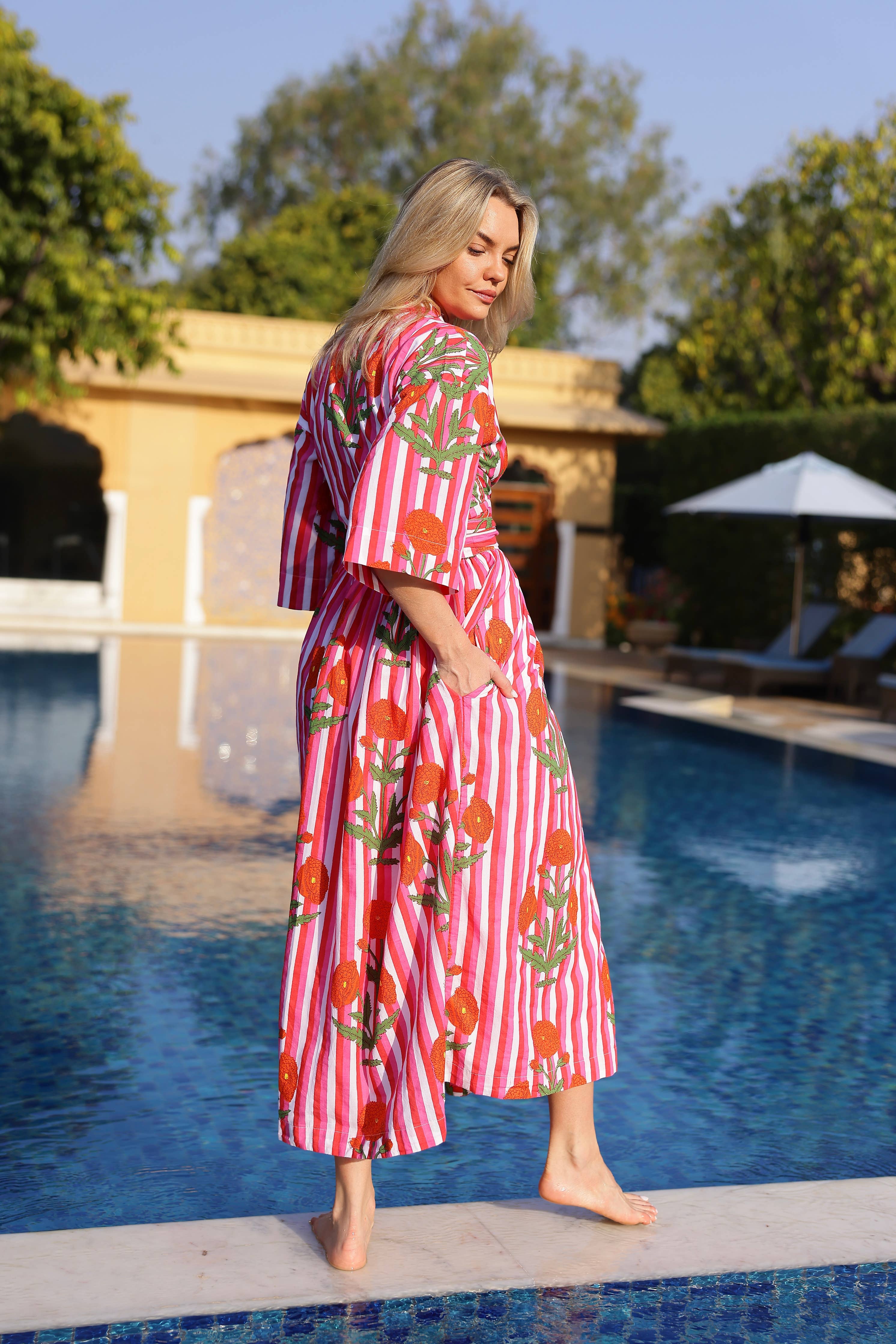 Como Wrap Dress Red/Pink Stripe: S