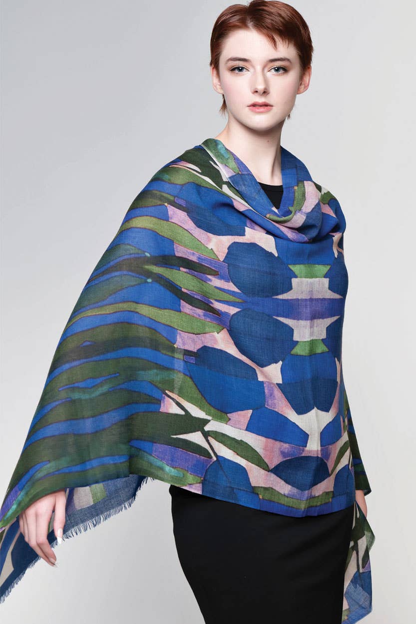 Navita Fine Wool Shawl: Burgundy & Green