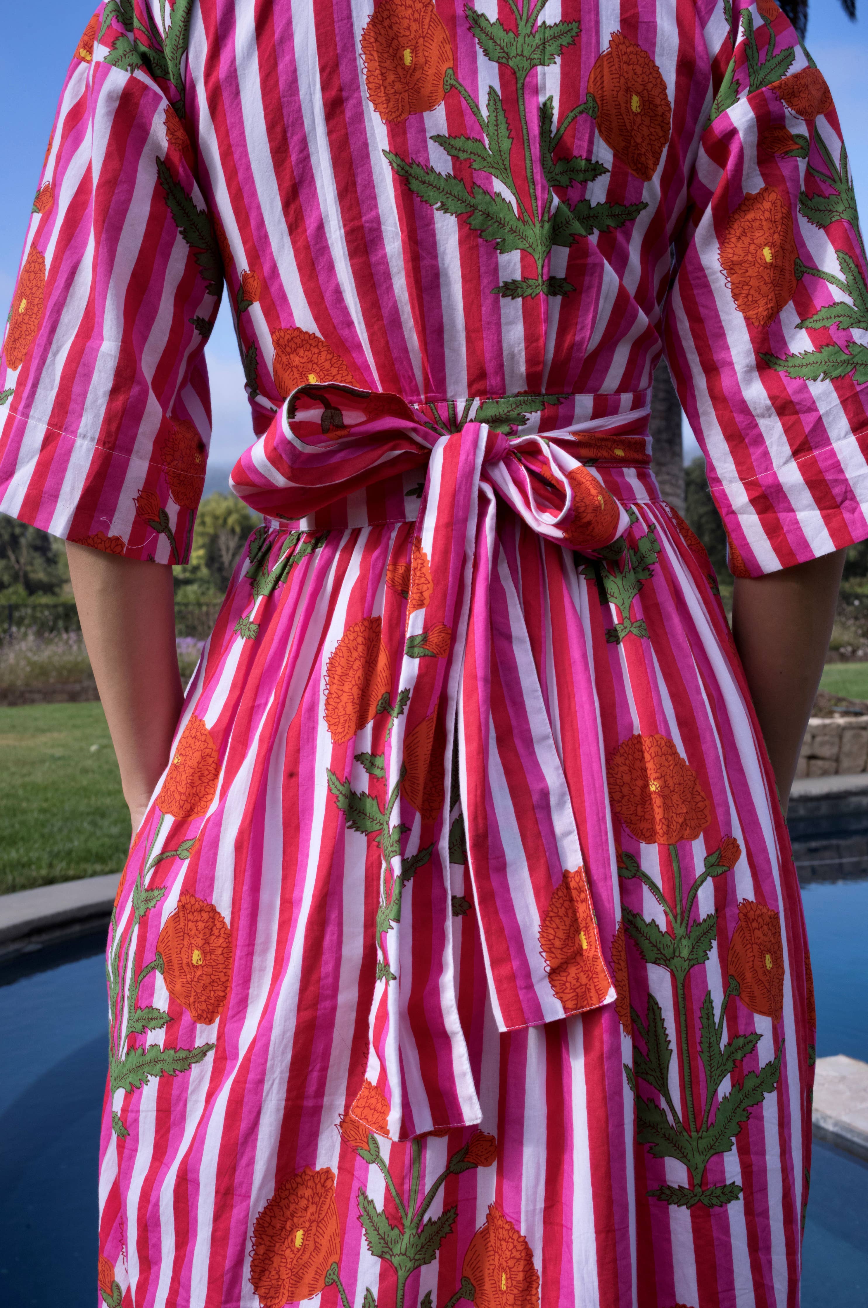 Como Wrap Dress Red/Pink Stripe: S
