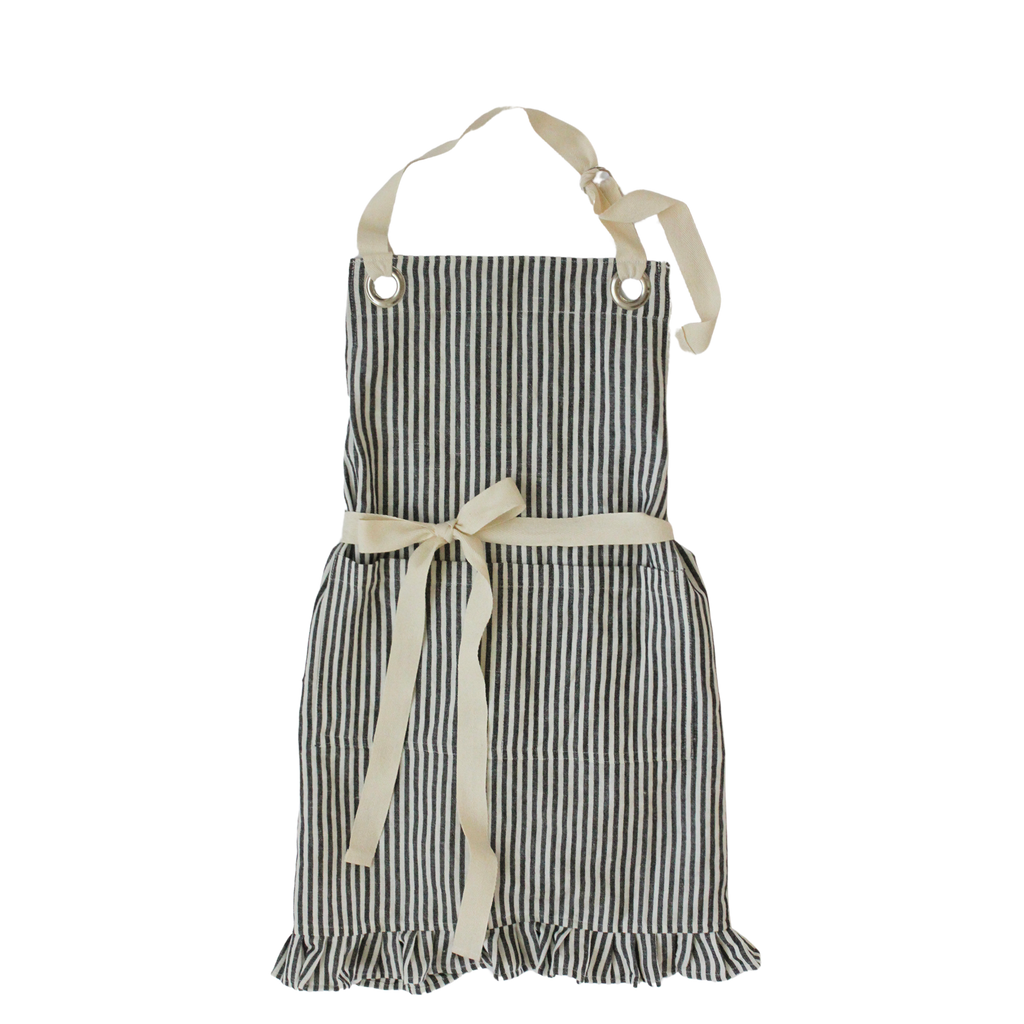 Ruffle Pin Stripe Apron: Tan