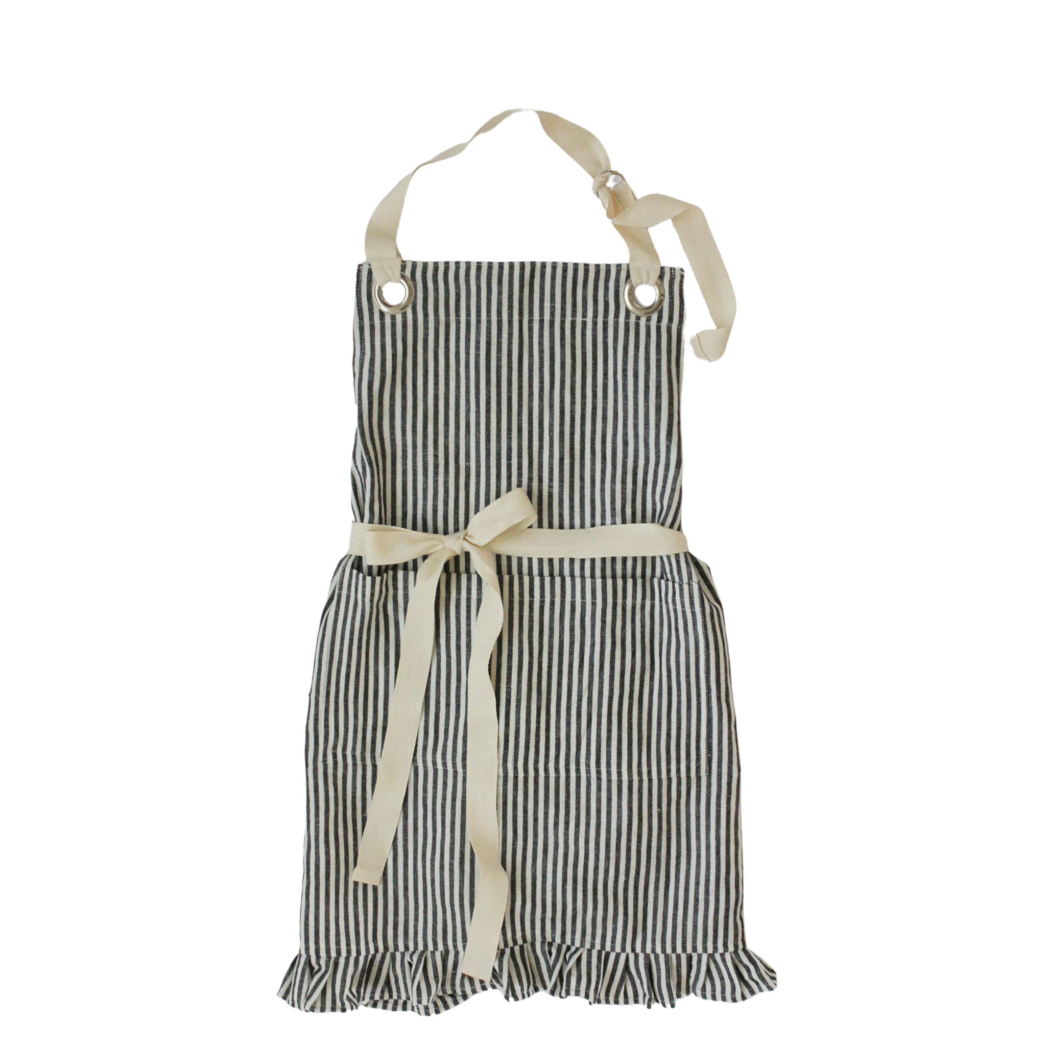 Ruffle Pin Stripe Apron: Tan